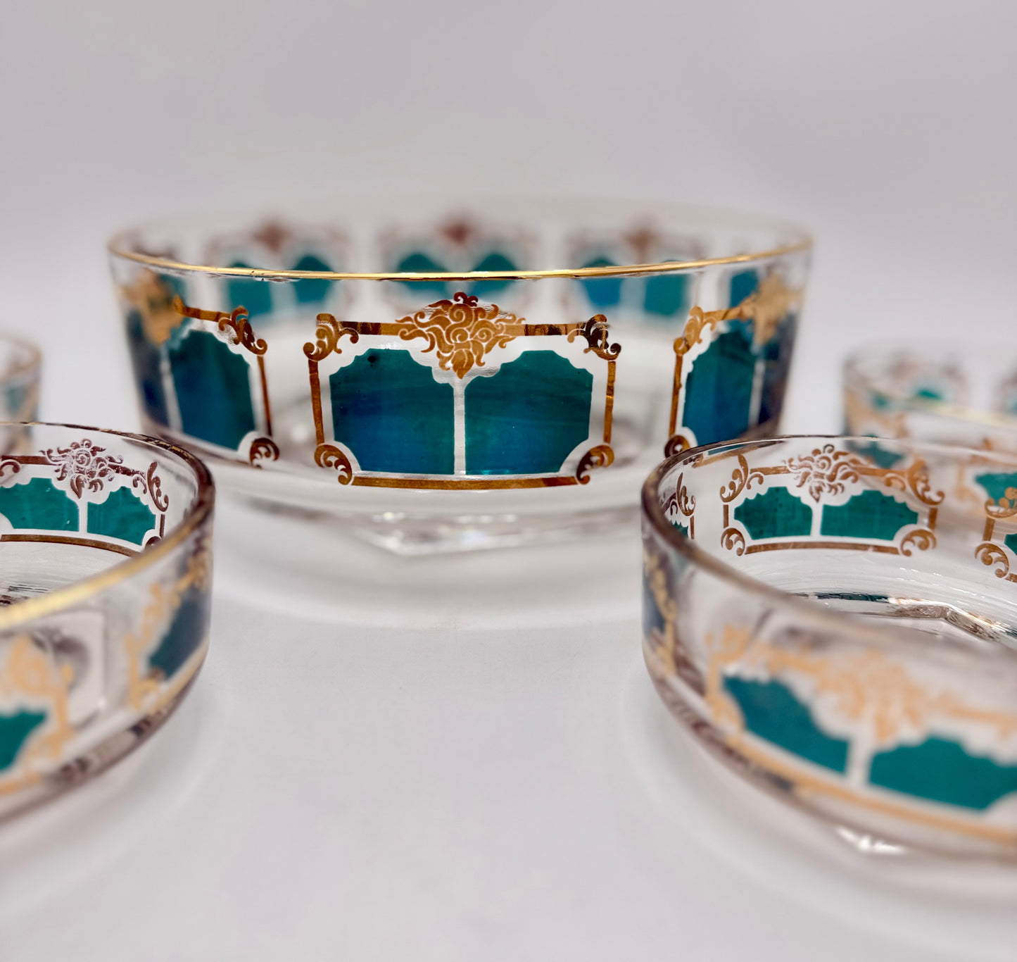 1960s TEAL AND GOLD JEANETTE GLASS CHIP AND DIP SET