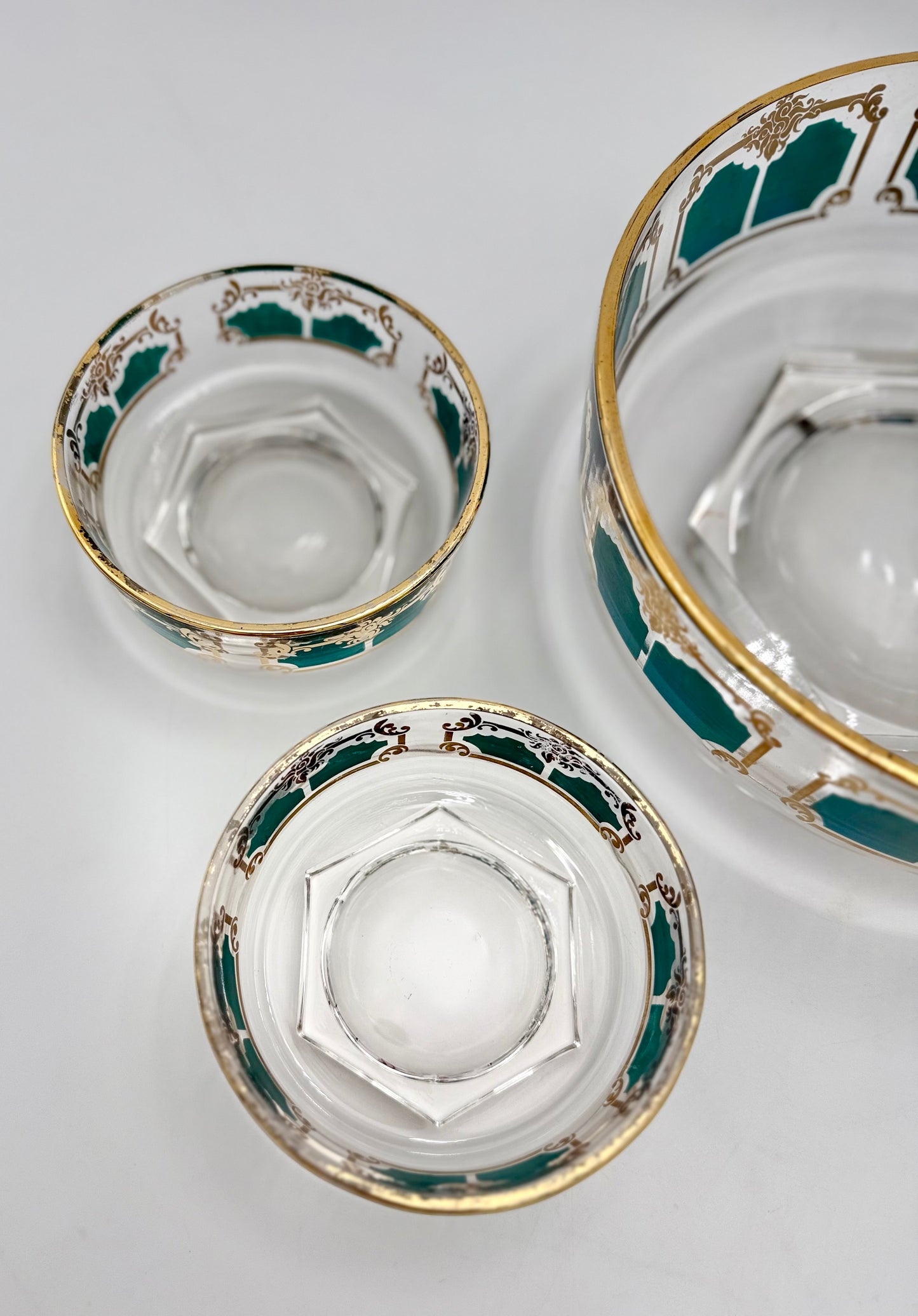 1960s TEAL AND GOLD JEANETTE GLASS CHIP AND DIP SET