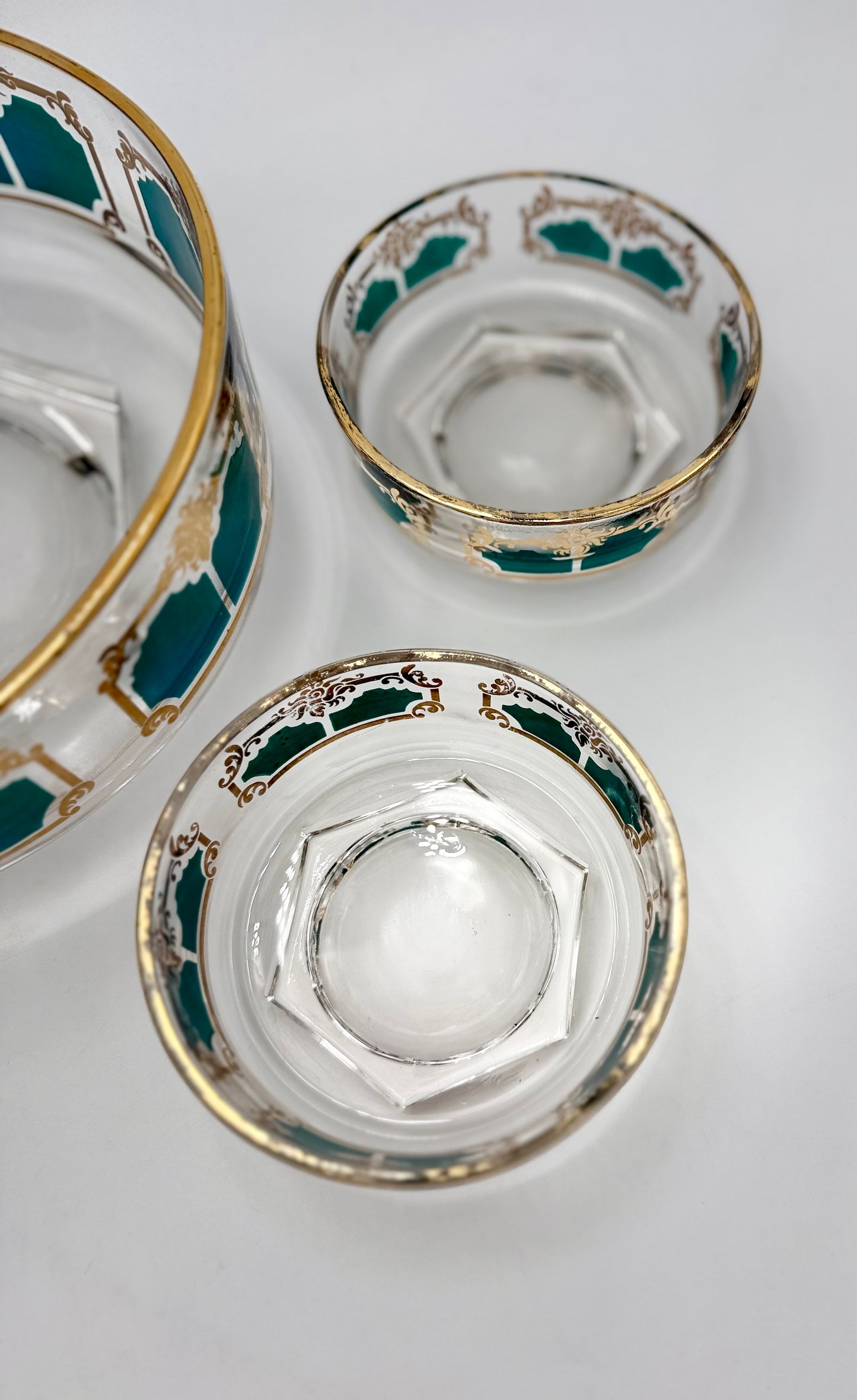 1960s TEAL AND GOLD JEANETTE GLASS CHIP AND DIP SET