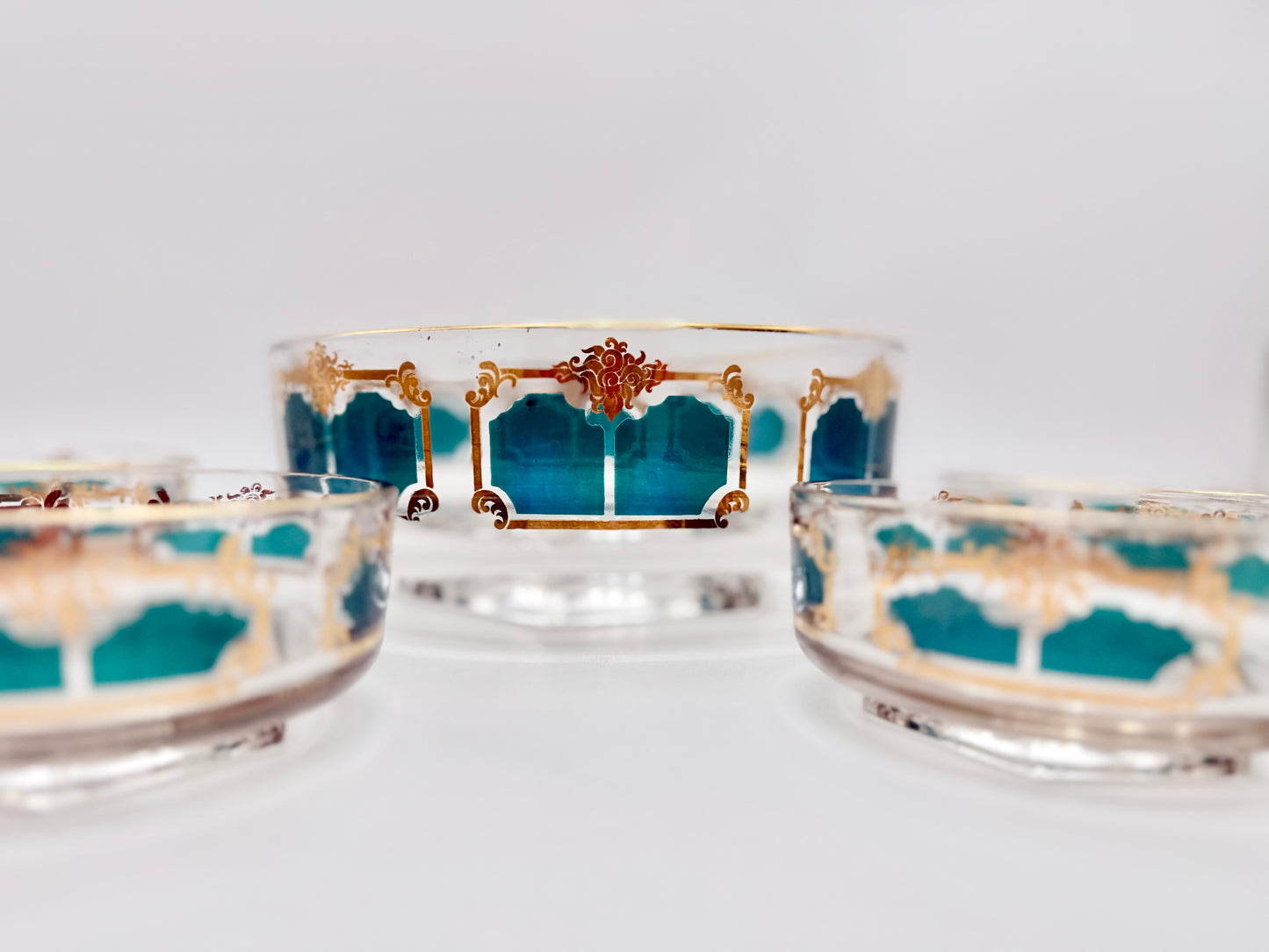 1960s TEAL AND GOLD JEANETTE GLASS CHIP AND DIP SET