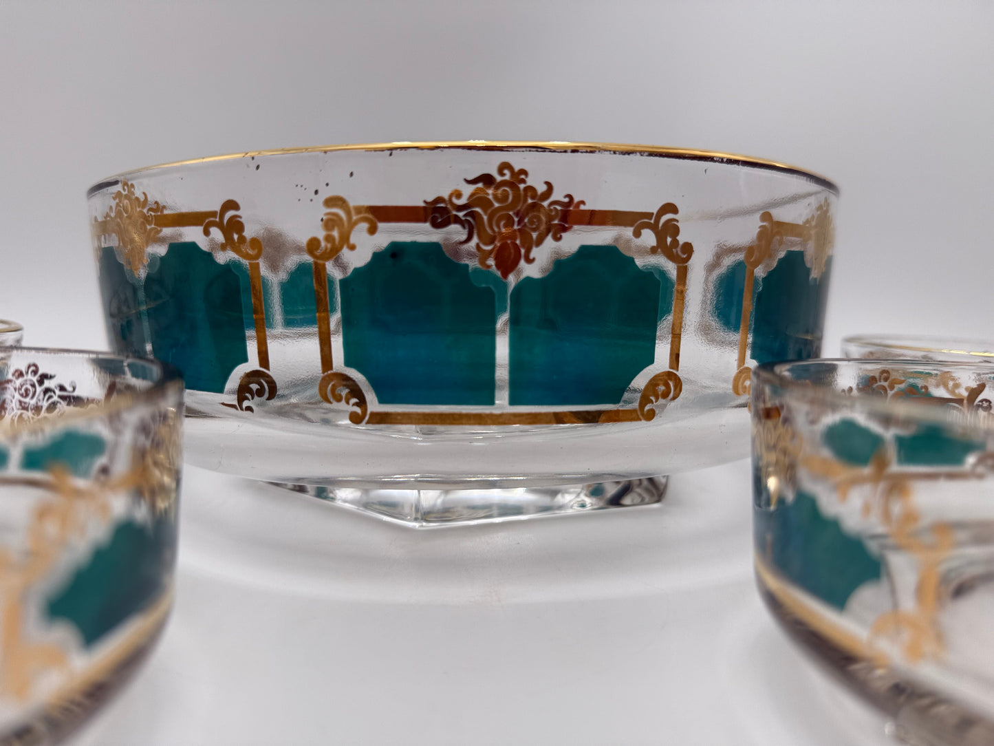 1960s TEAL AND GOLD JEANETTE GLASS CHIP AND DIP SET