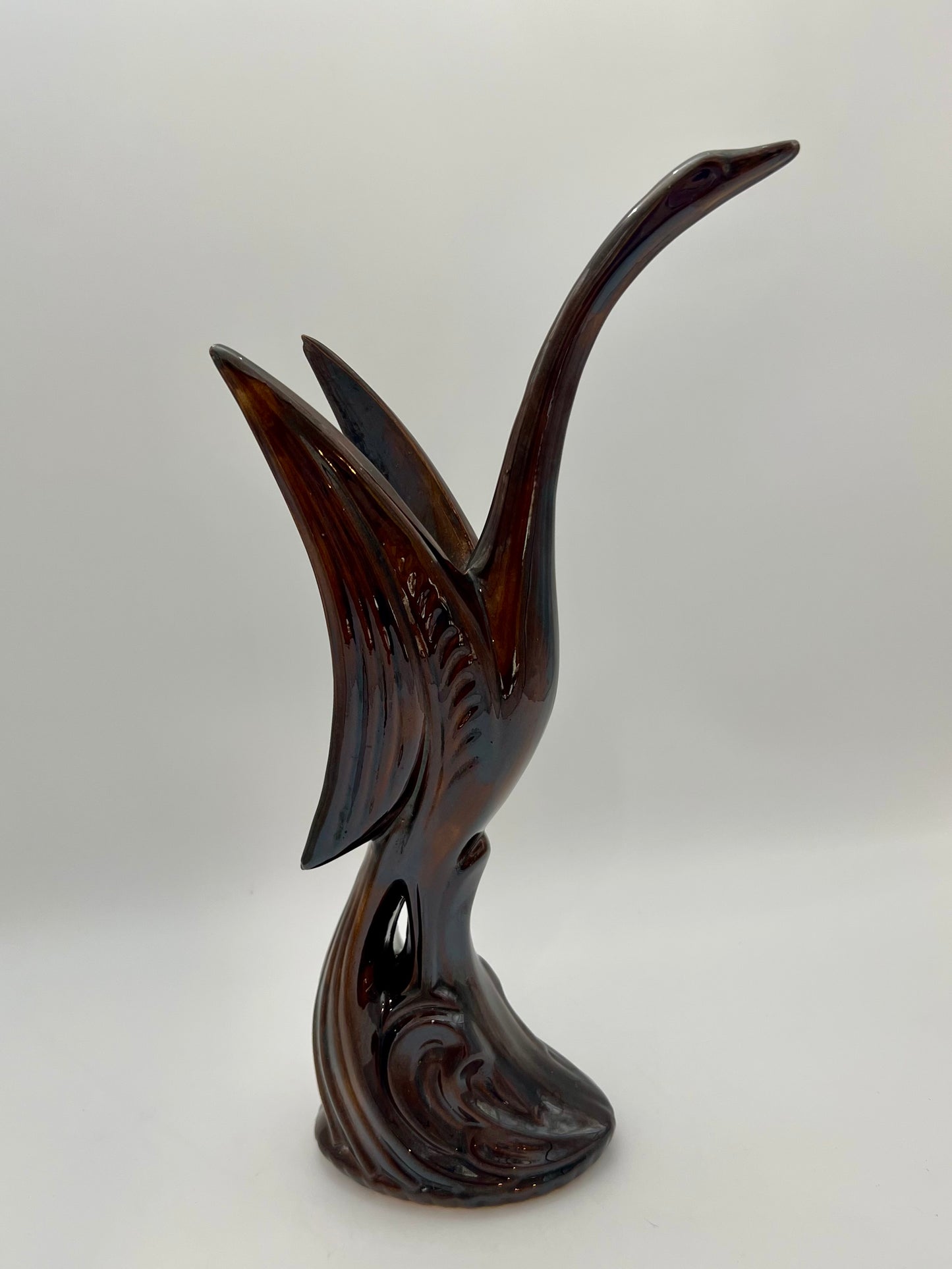 VINTAGE 1980s BROWN CRANE CERAMIC SCULPTURE