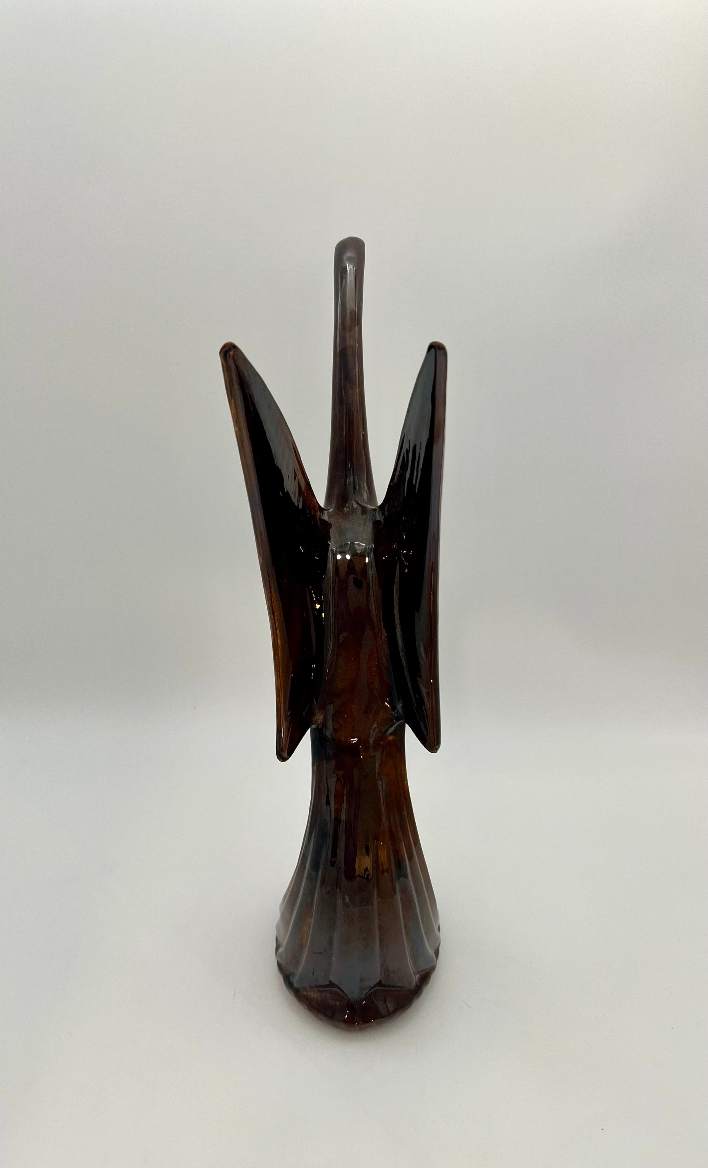 VINTAGE MID-CENTURY ROYAL HAEGER STYLE CERAMIC BIRD SCULPTURE – 17” TALL – GLOSS ESPRESSO OXBLOOD GLAZE – LARGE MCM DECOR