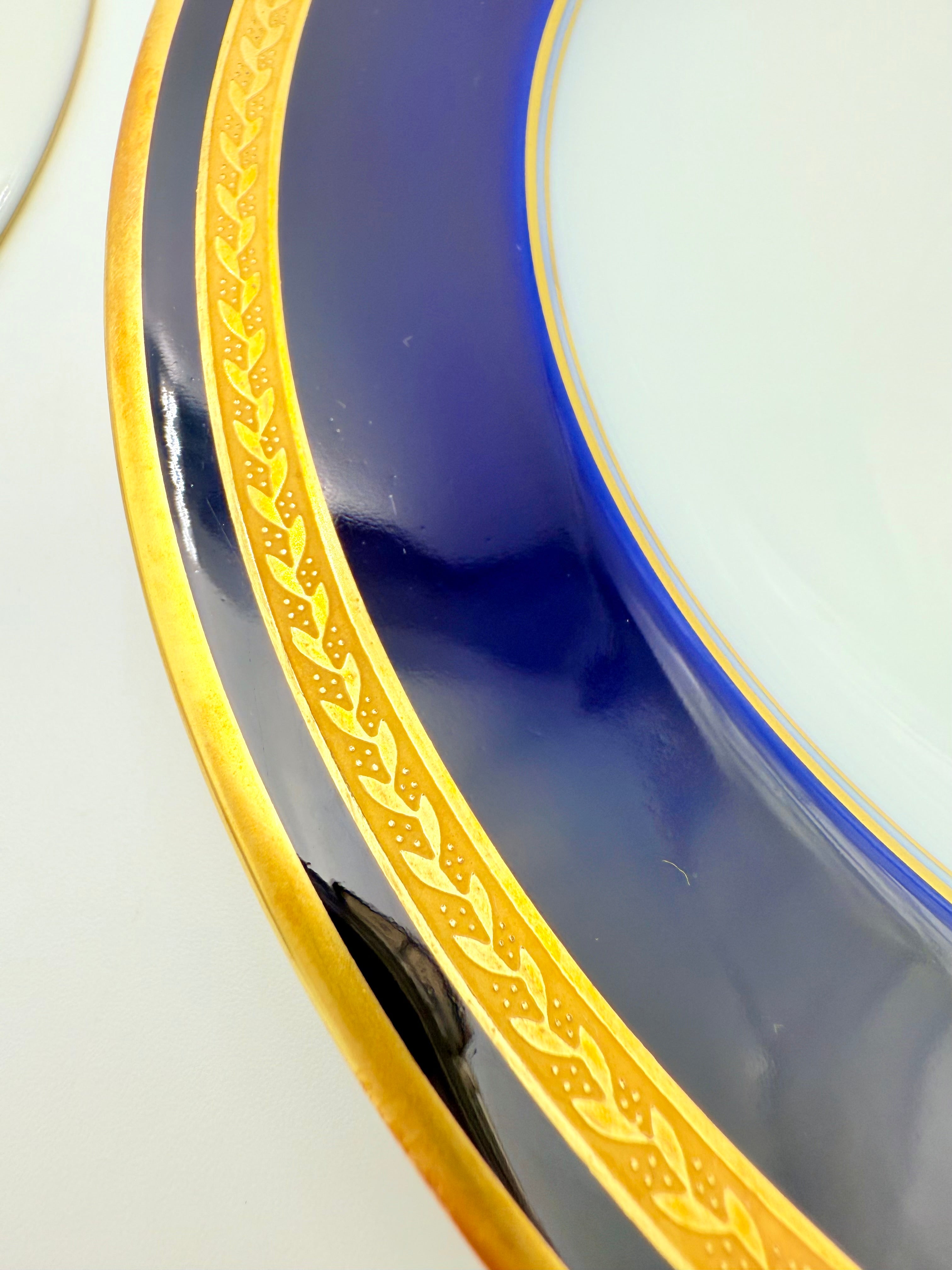VINTAGE HUTSCHENREUTHER MONARCH COBALT BLUE & GOLD BREAD PLATES – GERMAN PORCELAIN – SET OF FOUR – 7.5 INCH