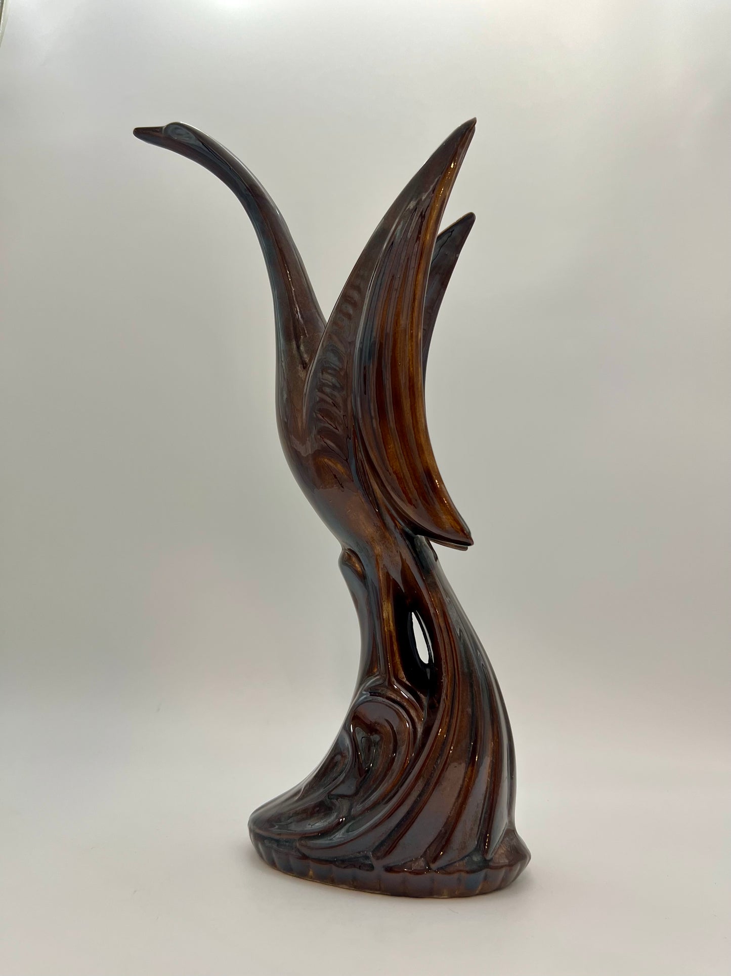 VINTAGE 1980s BROWN CRANE CERAMIC SCULPTURE