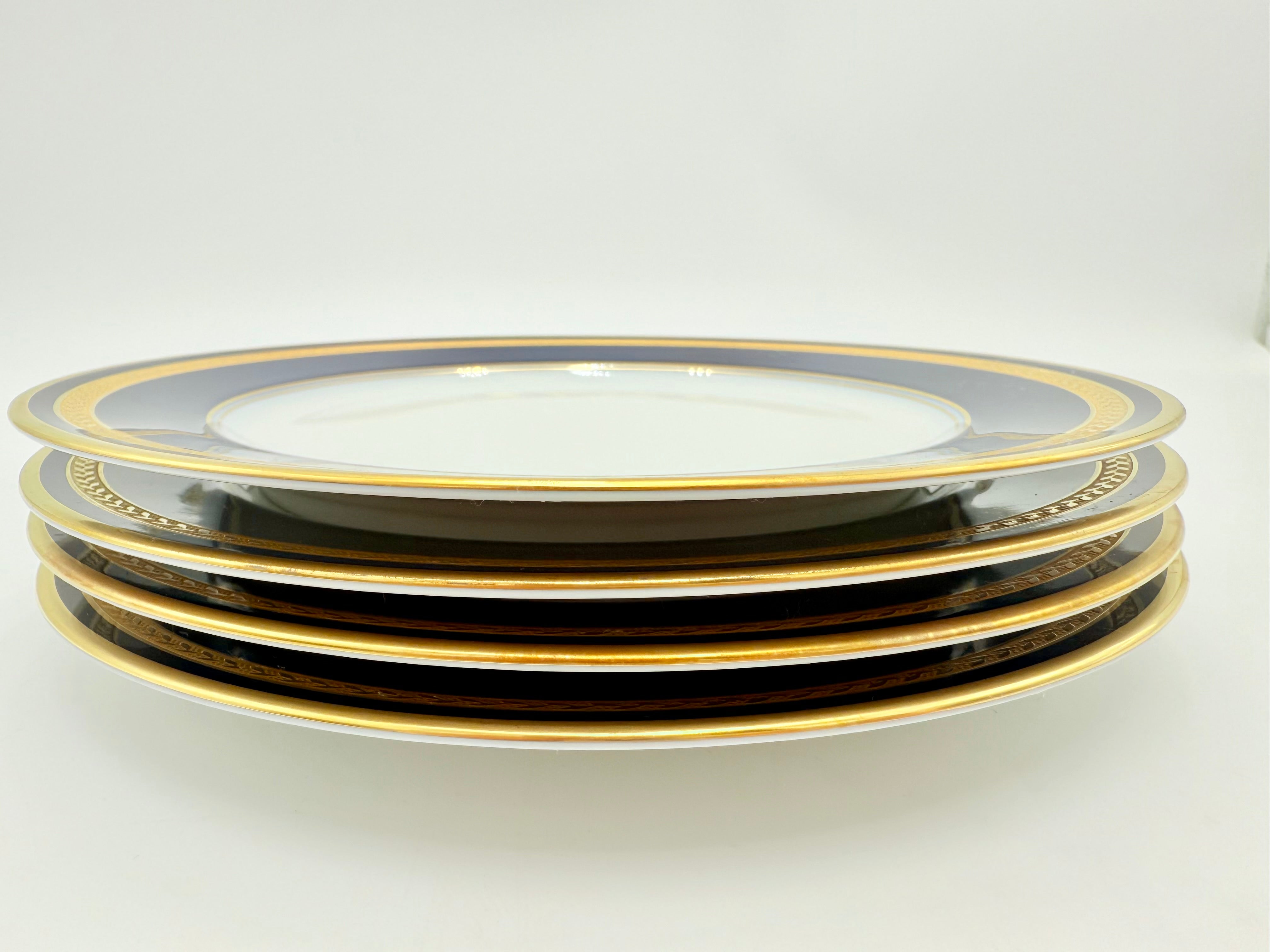 VINTAGE HUTSCHENREUTHER MONARCH COBALT BLUE & GOLD BREAD PLATES – GERMAN PORCELAIN – SET OF FOUR – 7.5 INCH