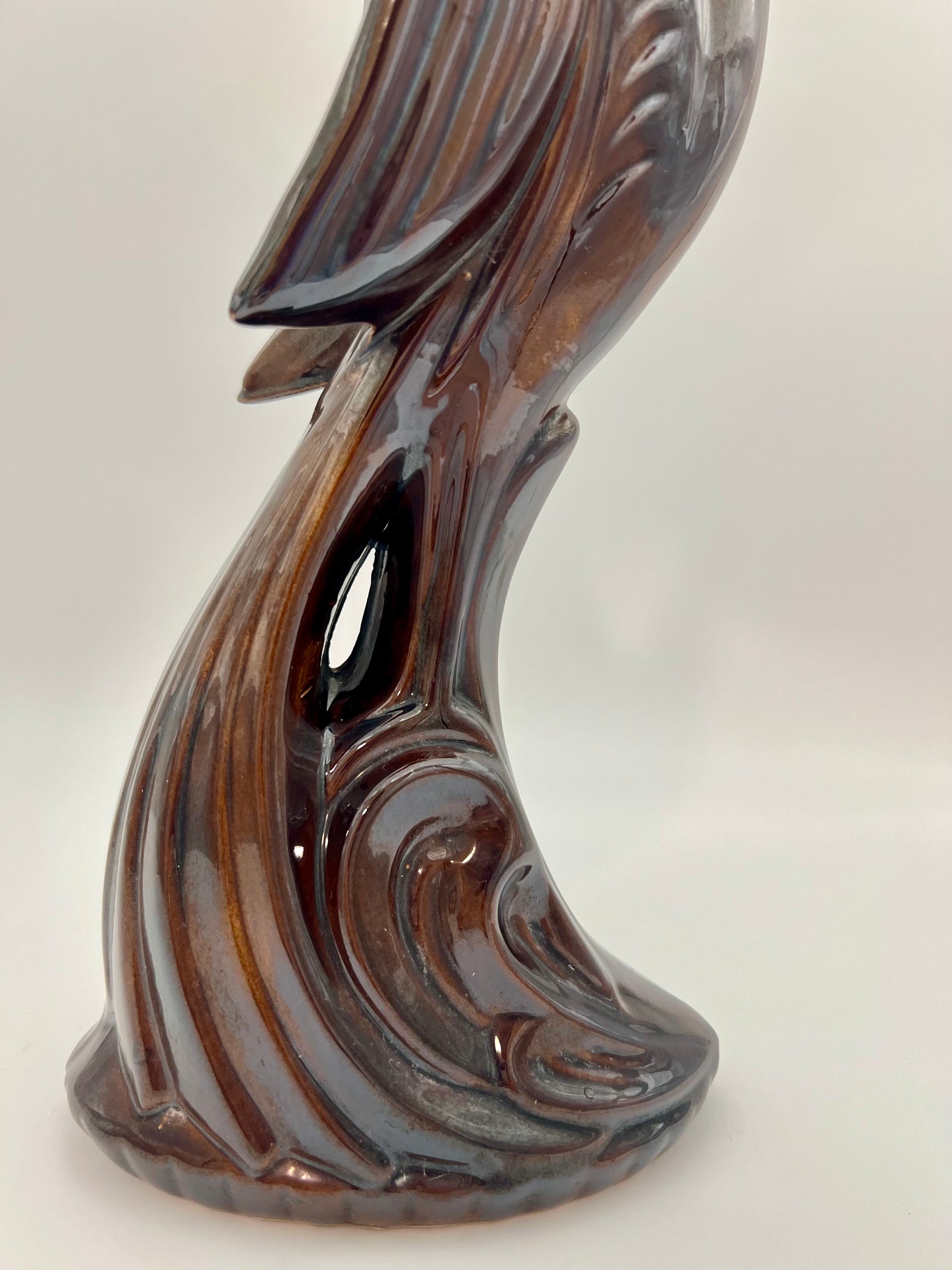 VINTAGE 1980s BROWN CRANE CERAMIC SCULPTURE