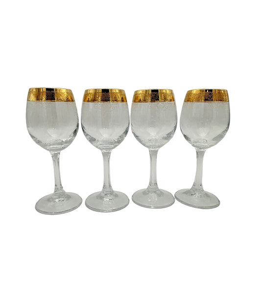 VINTAGE ITALIAN CRYSTAL 24K GOLD ETCHED WINE GLASSES SET OF 4