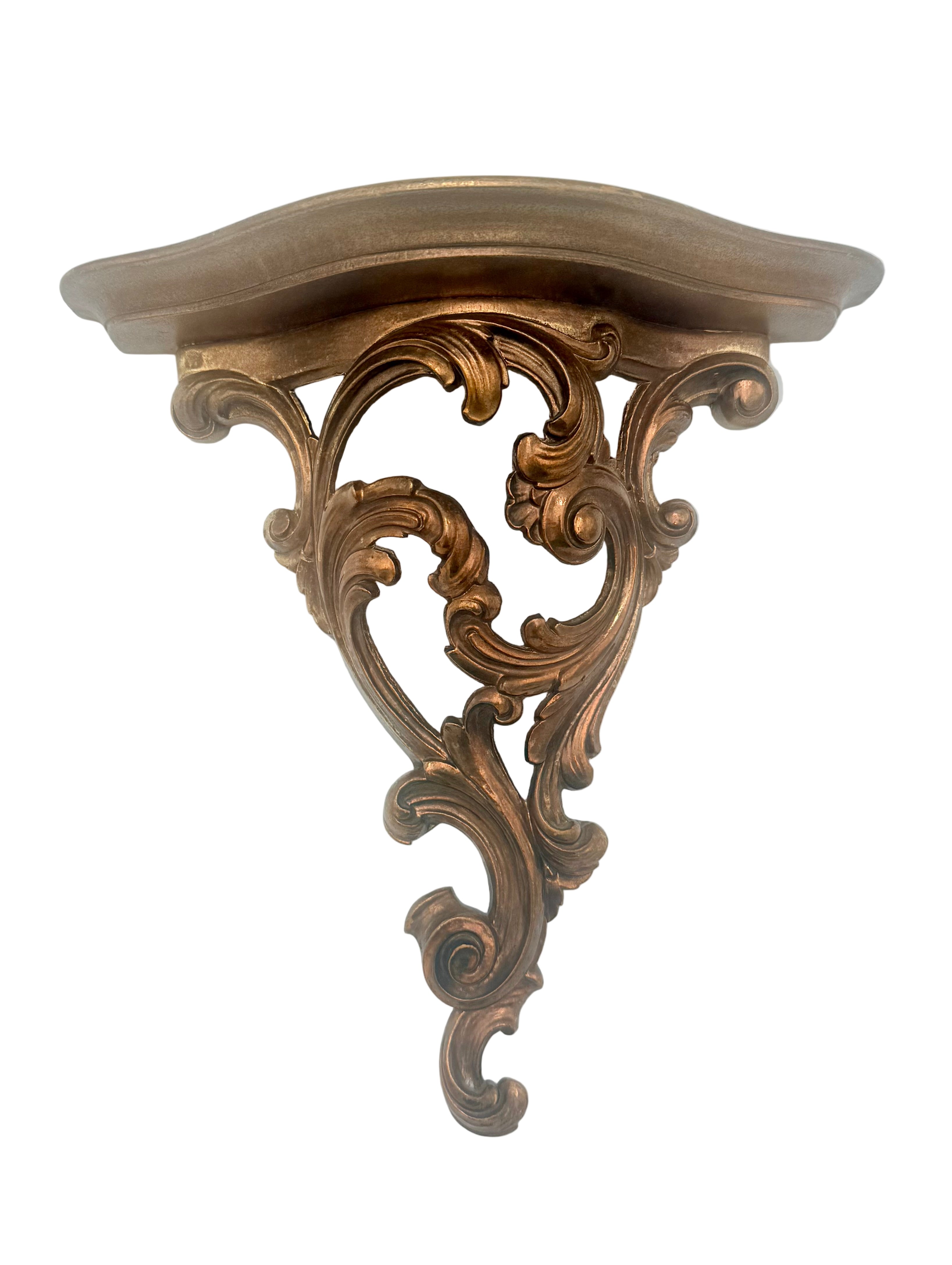VINTAGE SYROCO ORNATE WALL SHELF | HOLLYWOOD REGENCY GILT SCROLL CORBEL | MID CENTURY SYROCOWOOD DECOR