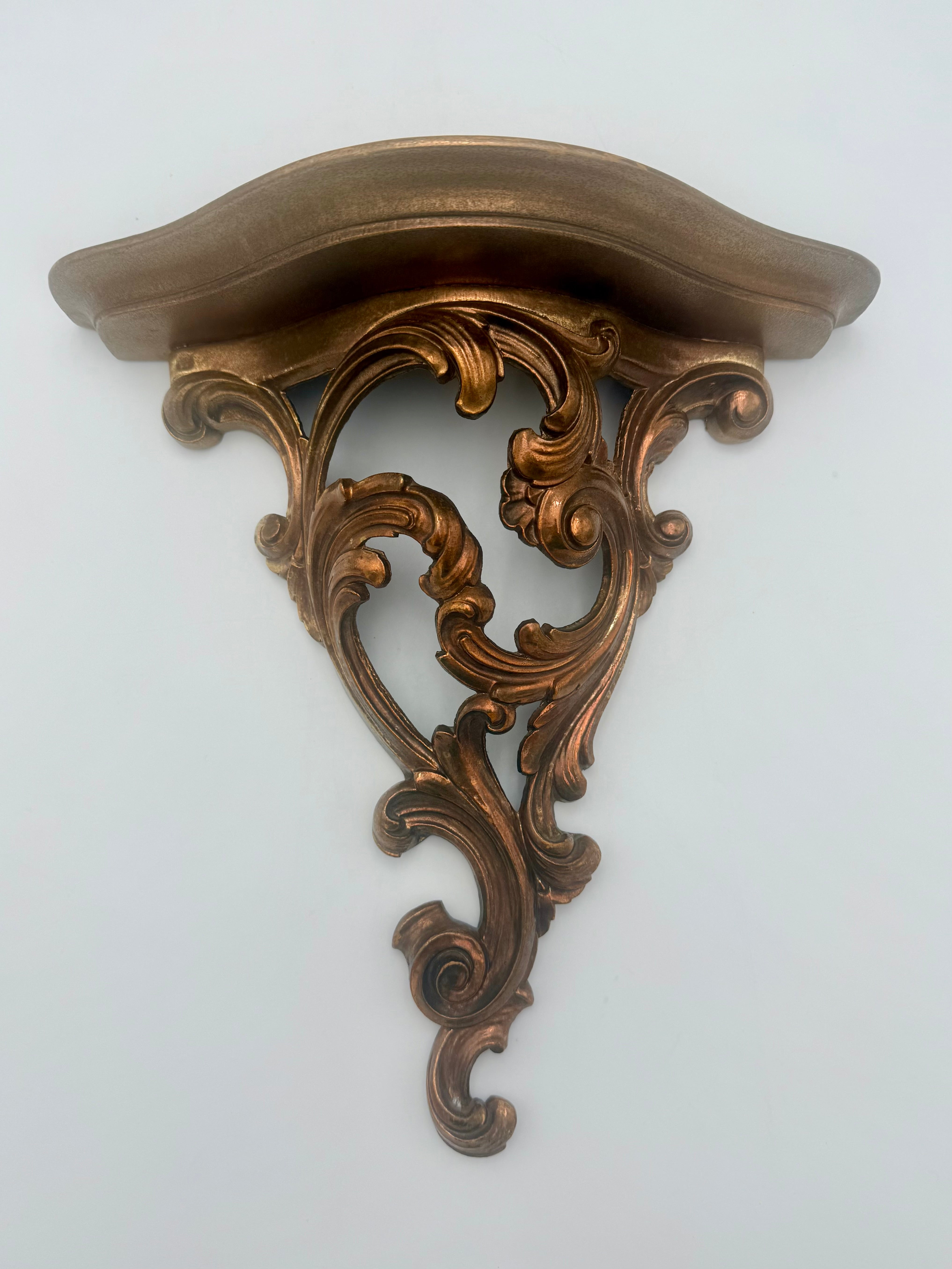 VINTAGE SYROCO ORNATE WALL SHELF | HOLLYWOOD REGENCY GILT SCROLL CORBEL | MID CENTURY SYROCOWOOD DECOR
