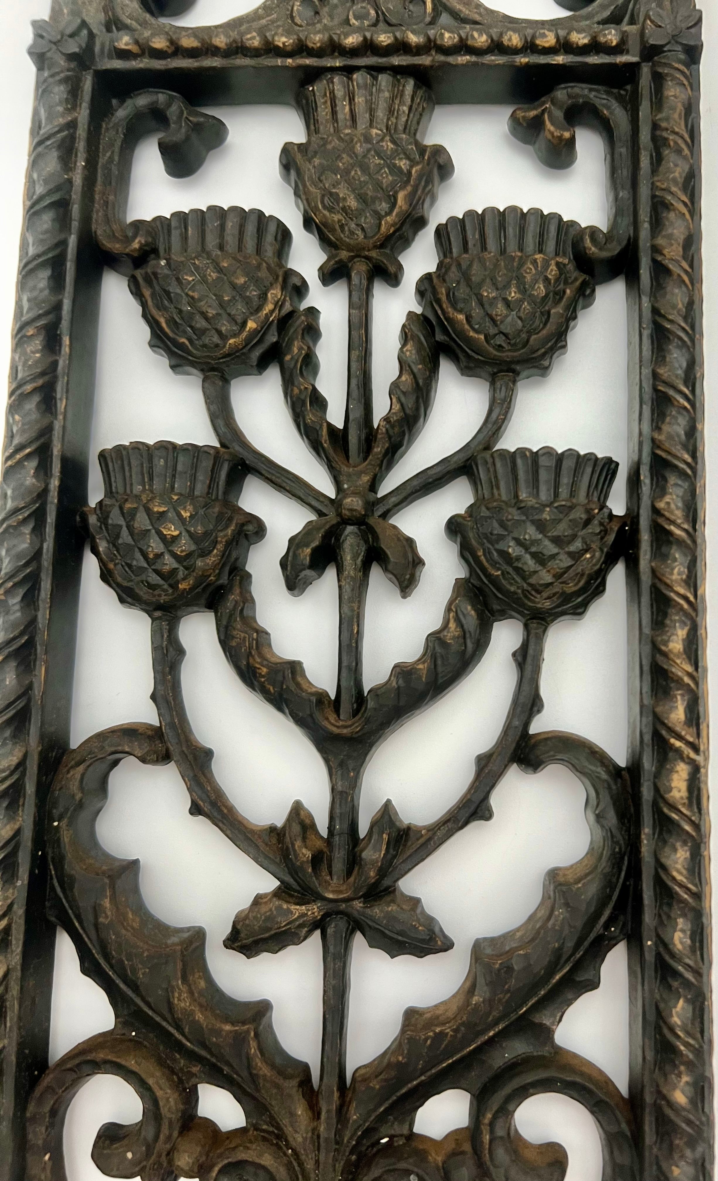 SET OF 4 BURWOOD 1960s–70s FLORAL WALL PLAQUES – GOTHIC REVIVAL PANELS – 16” TALL