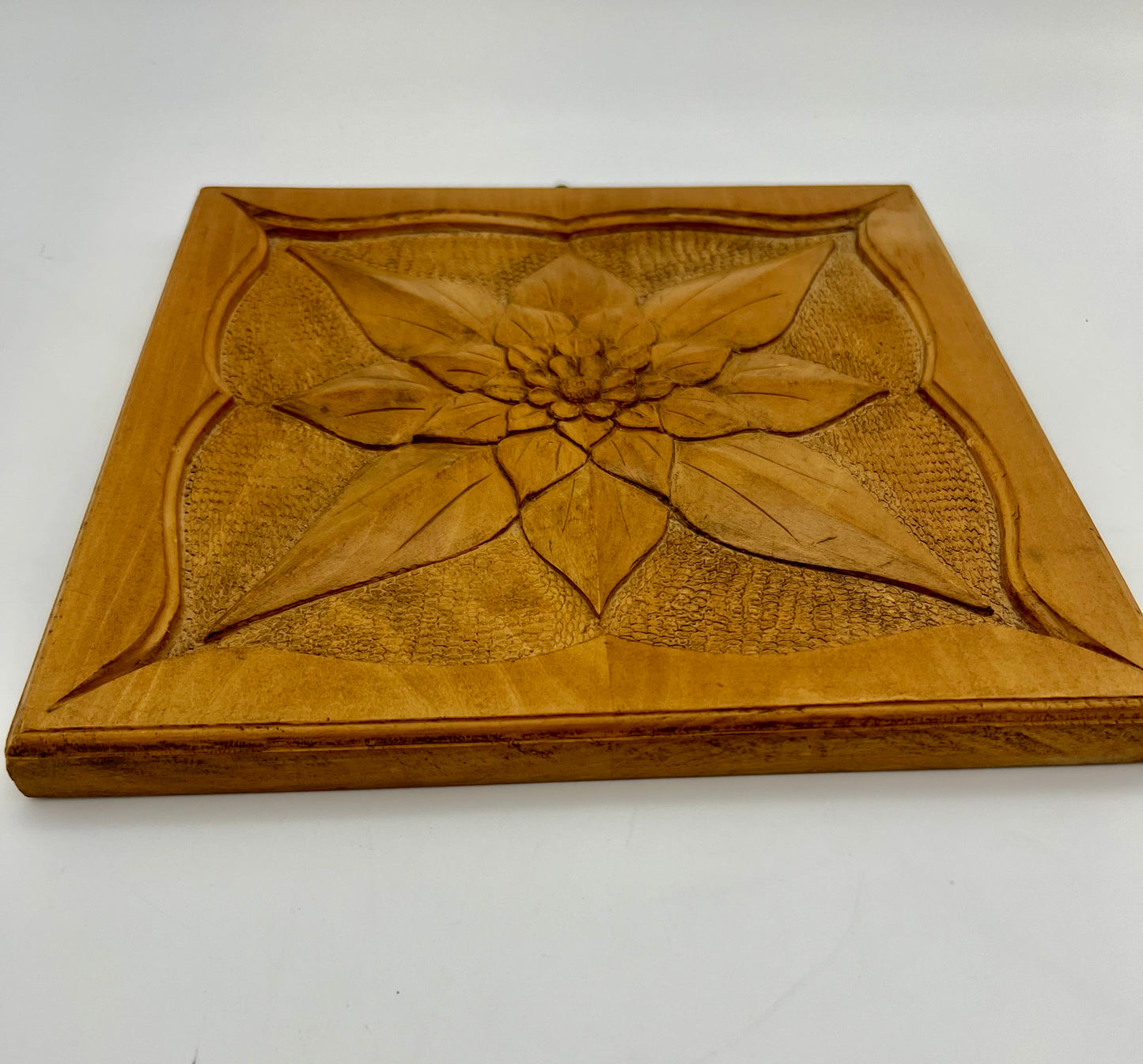VINTAGE SQUARE WOOD WALL PLAQUE, CIRCA 1972