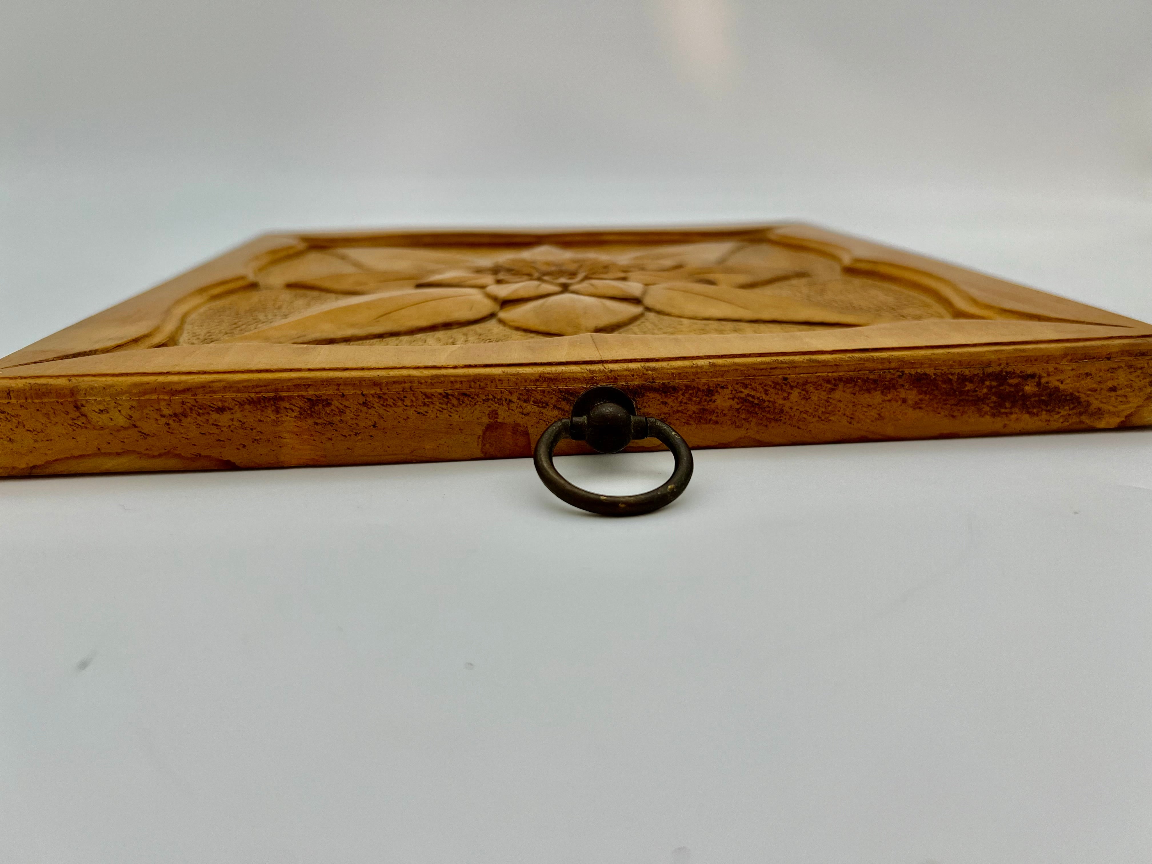 VINTAGE 1972 HAND-CARVED WOOD FLORAL WALL PLAQUE BY F. L. ARMSTRONG — COPY OF ALEXANDER ZELLER DESIGN — 10x10 STUDIO FOLK ART
