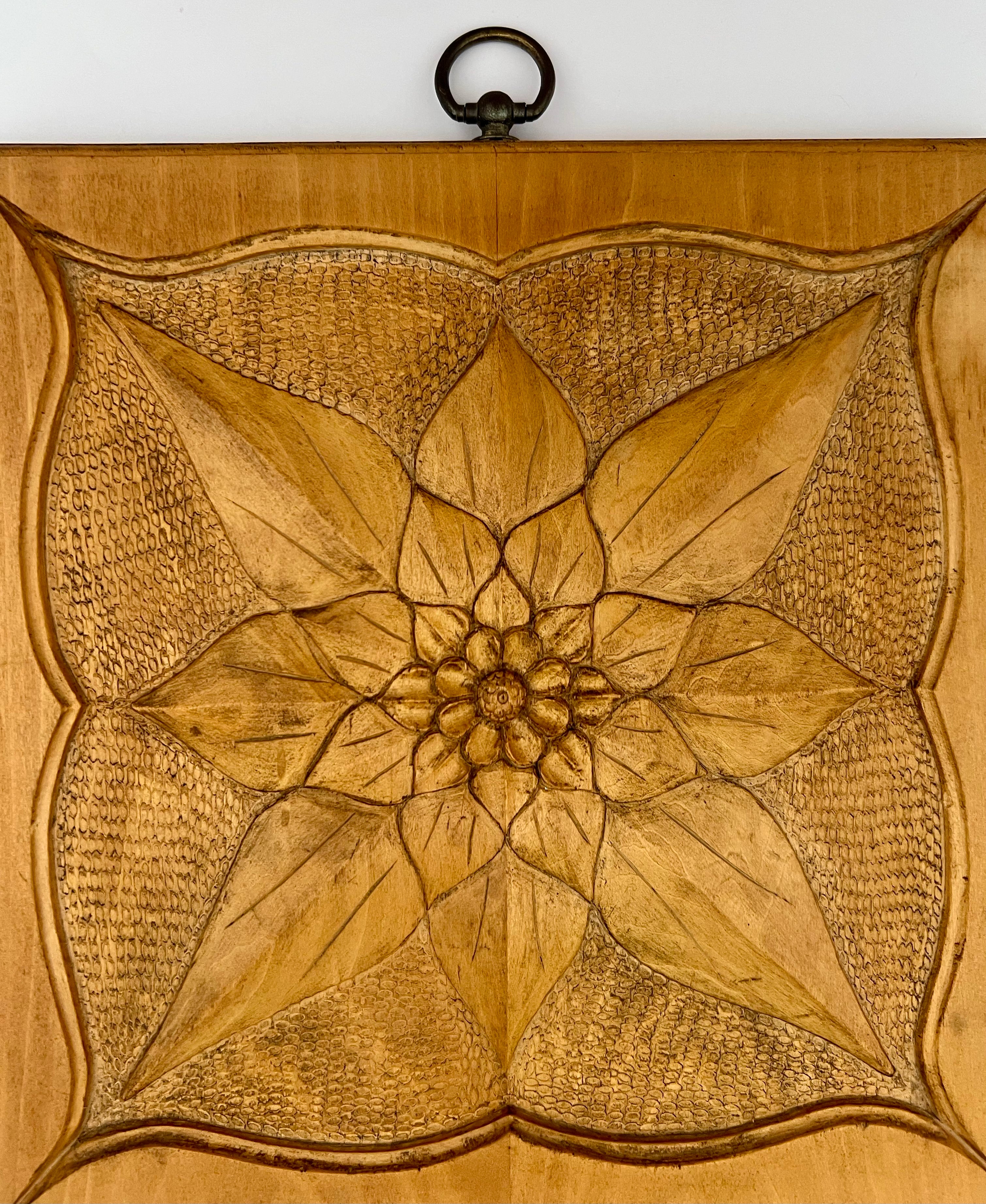 VINTAGE 1972 HAND-CARVED WOOD FLORAL WALL PLAQUE BY F. L. ARMSTRONG — COPY OF ALEXANDER ZELLER DESIGN — 10x10 STUDIO FOLK ART
