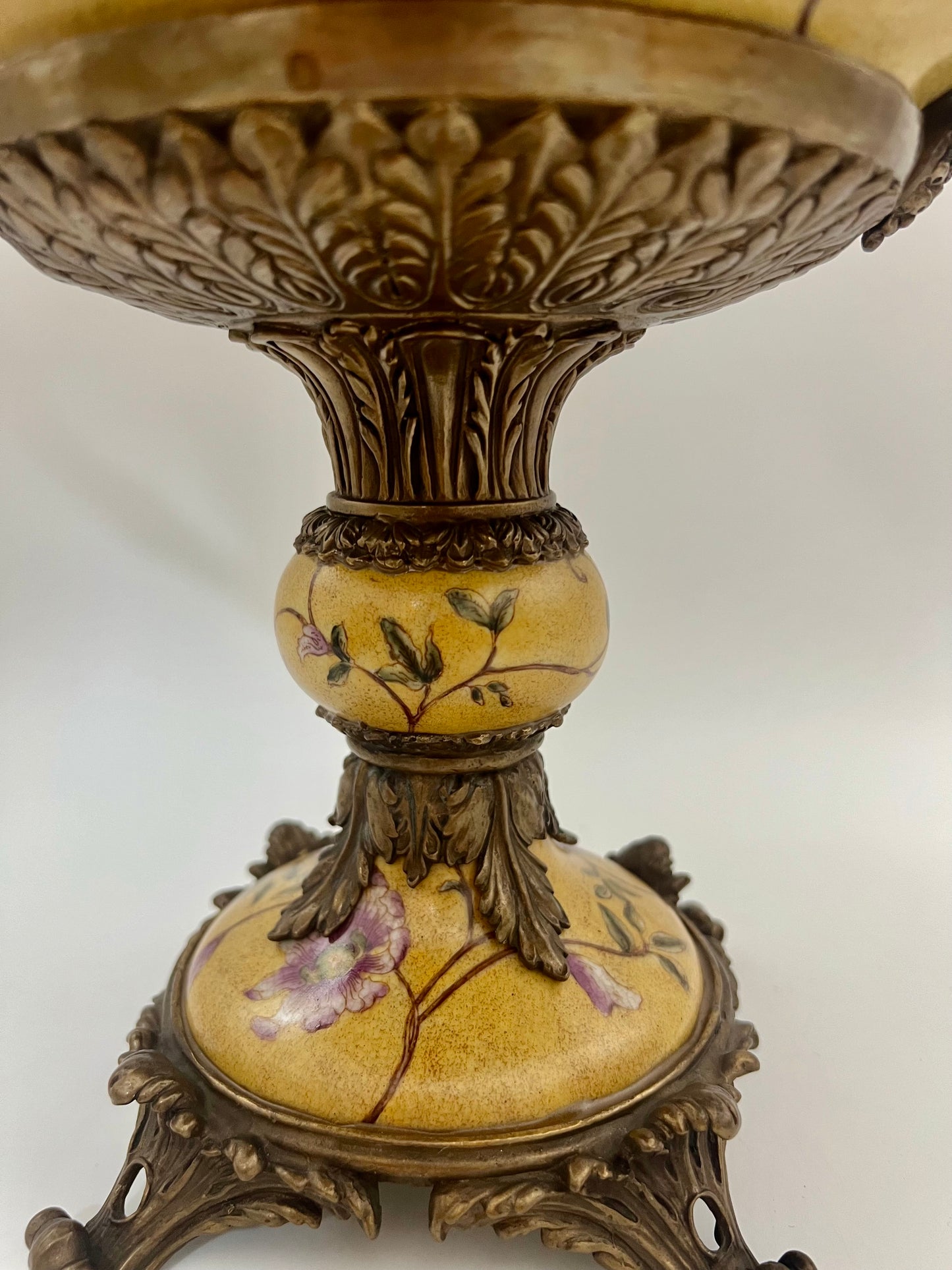 LUXURY MARK ROBERTS HAND-PAINTED PORCELAIN & BRONZE CENTERPIECE – 15.5″ TALL, HEAVY 11 LB DECORATIVE STATEMENT BOWL – FREE SHIPPING