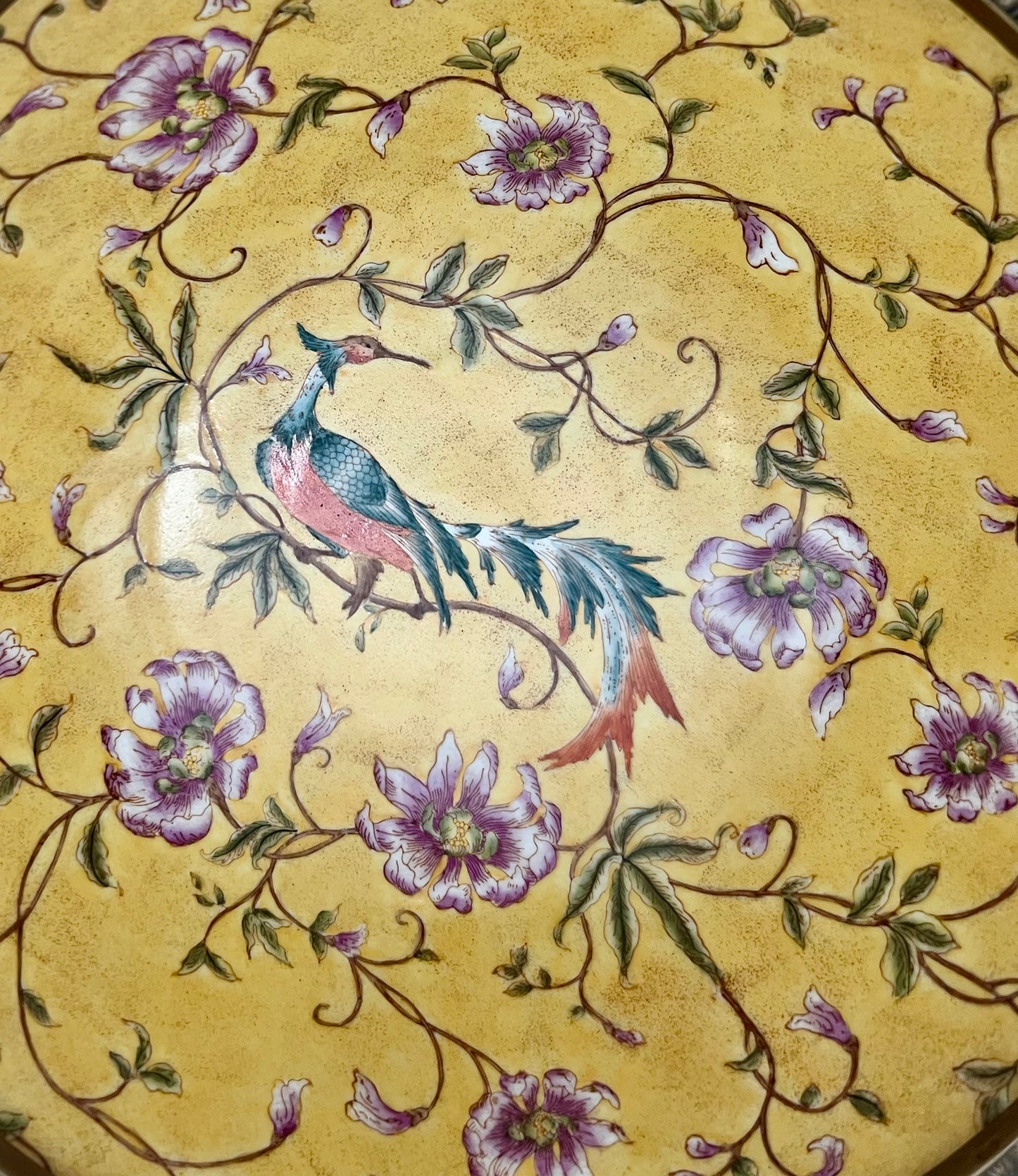 LUXURY MARK ROBERTS HAND-PAINTED PORCELAIN & BRONZE CENTERPIECE – 15.5″ TALL, HEAVY 11 LB DECORATIVE STATEMENT BOWL – FREE SHIPPING