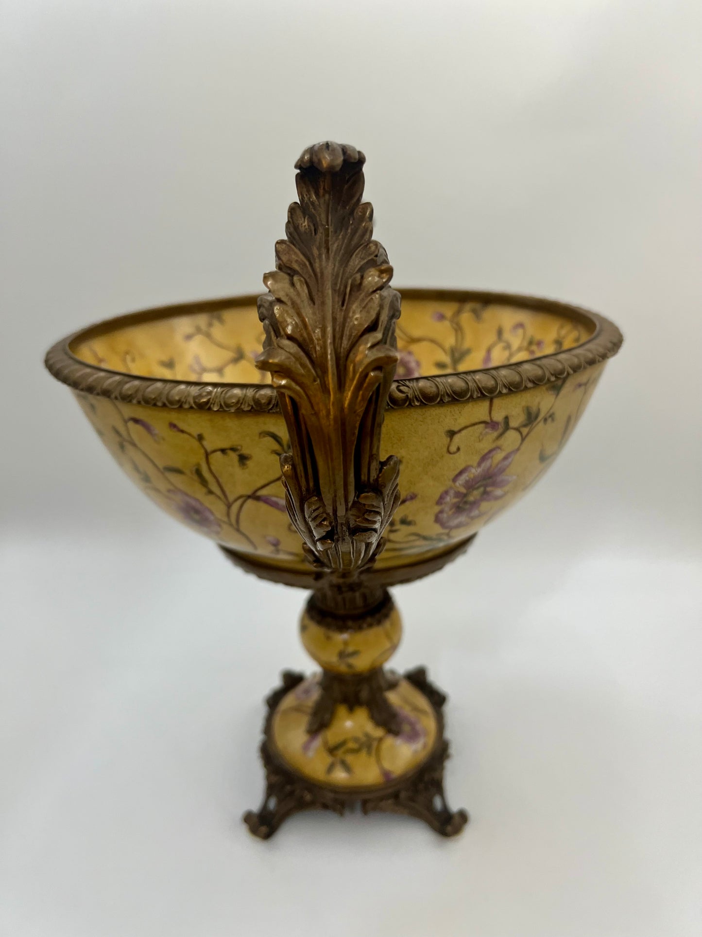 LUXURY MARK ROBERTS HAND-PAINTED PORCELAIN & BRONZE CENTERPIECE – 15.5″ TALL, HEAVY 11 LB DECORATIVE STATEMENT BOWL – FREE SHIPPING