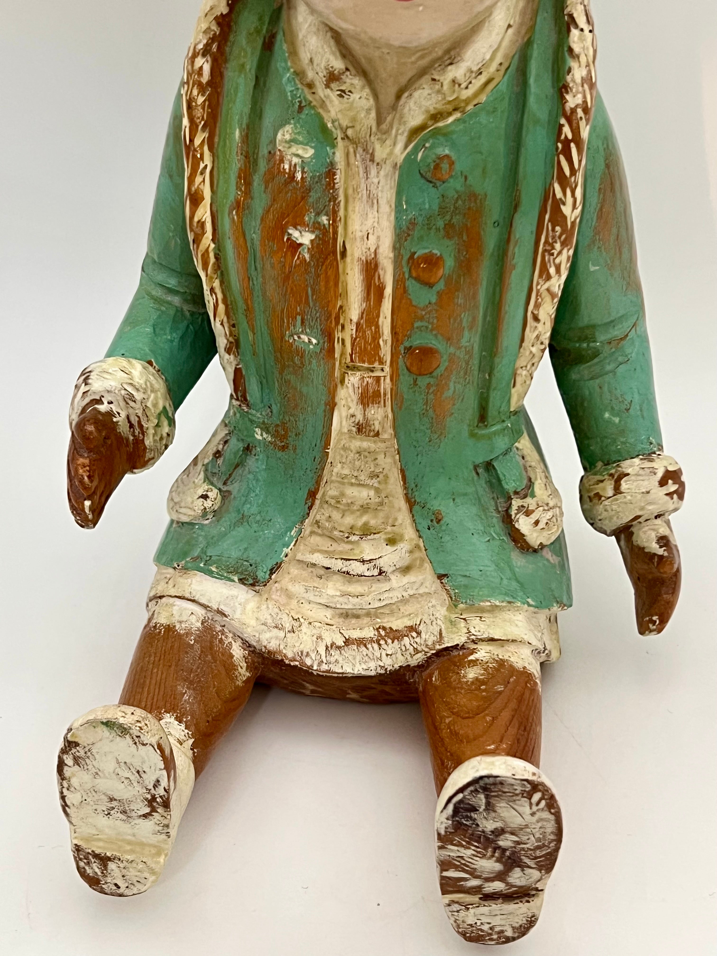 HAND-CARVED SARREID ITALY WOOD FIGURE • VINTAGE FOLK ART DOLL • DISTRESSED PAINTED ITALIAN CARVING • 12.5”