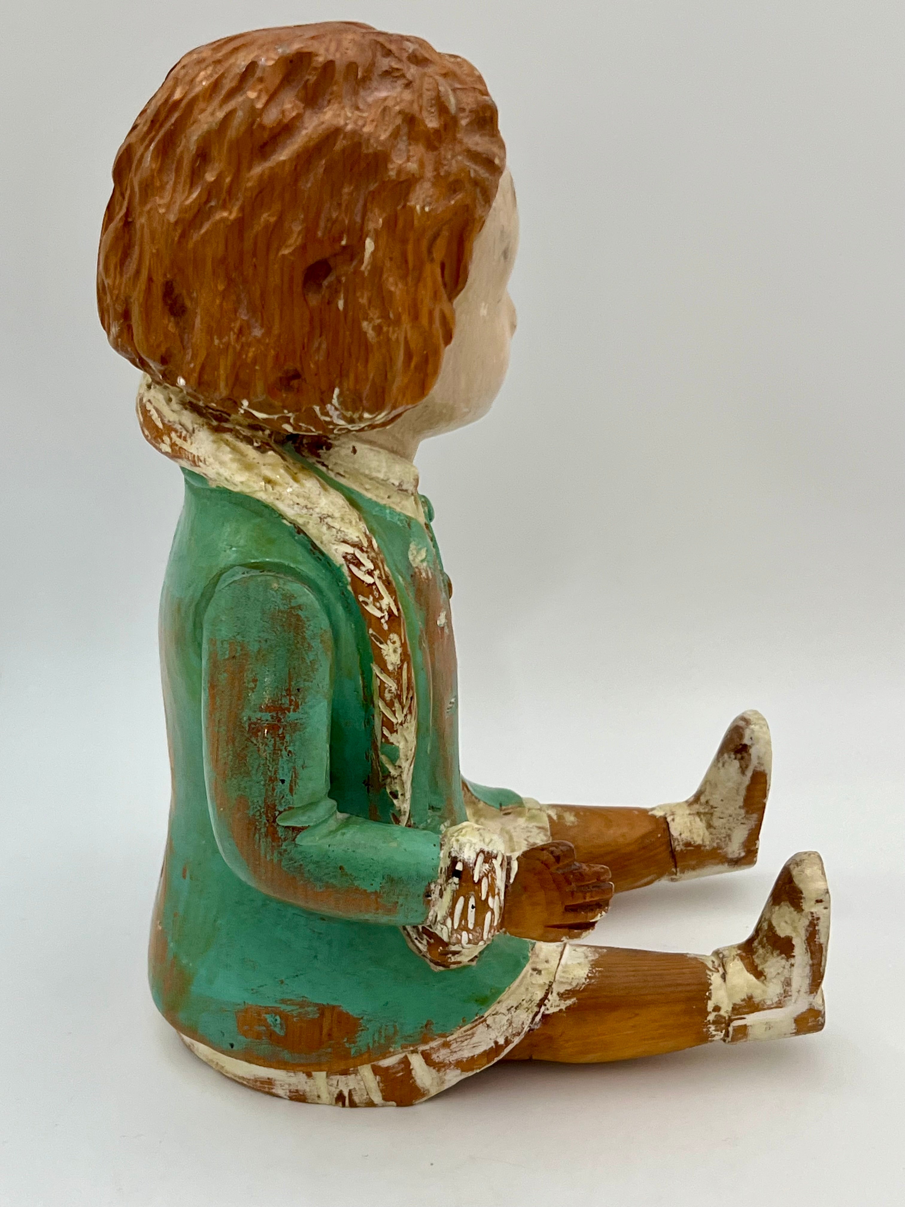 HAND-CARVED SARREID ITALY WOOD FIGURE • VINTAGE FOLK ART DOLL • DISTRESSED PAINTED ITALIAN CARVING • 12.5”