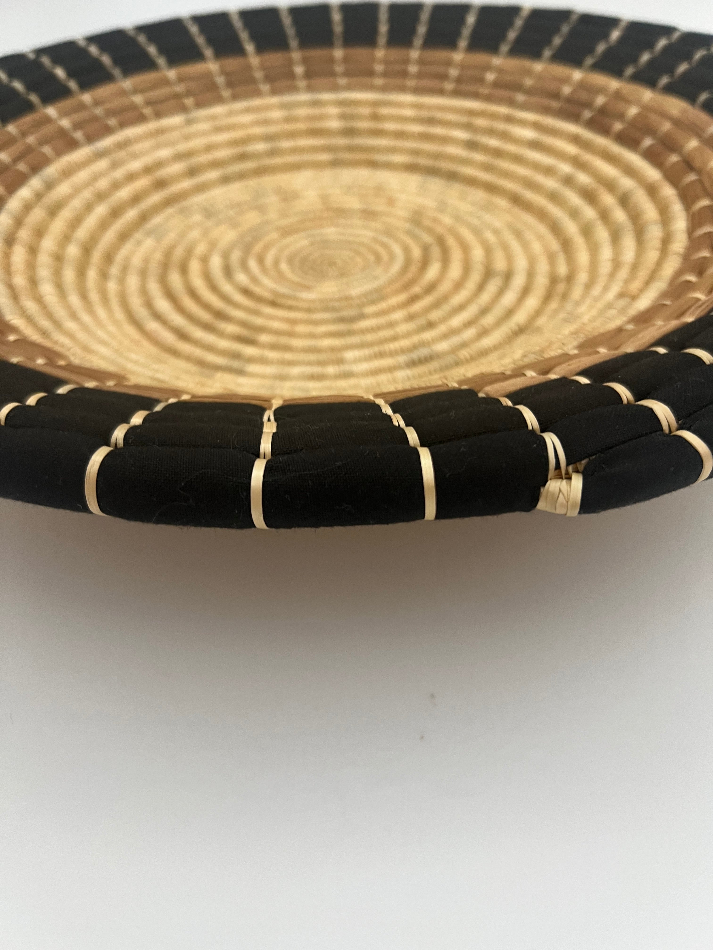 SET OF THREE VINTAGE BOHO AFRICAN WOVEN WALL PLATES – TANZANIA HANDMADE "MAUA" PATTERN