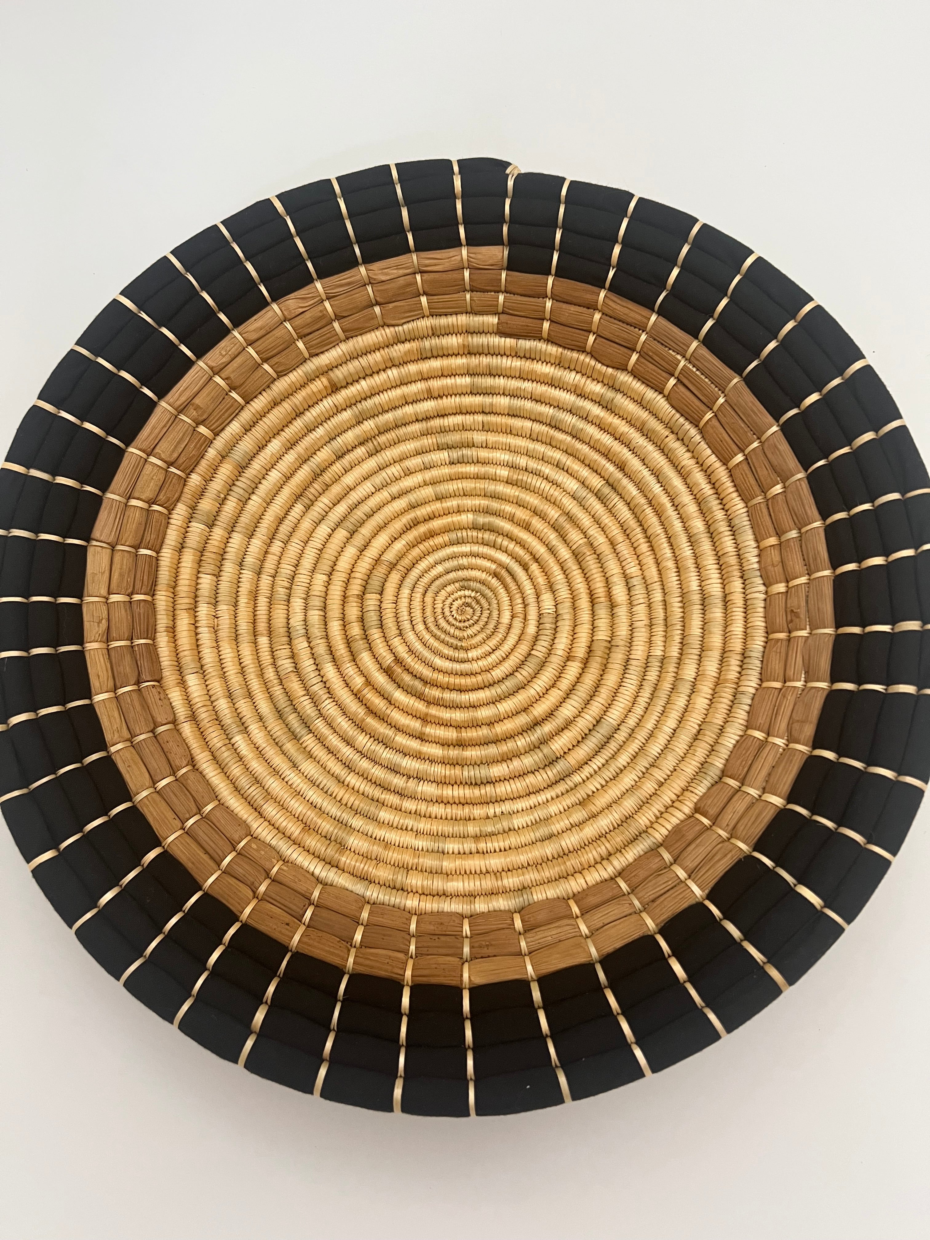 SET OF THREE VINTAGE BOHO AFRICAN WOVEN WALL PLATES – TANZANIA HANDMADE "MAUA" PATTERN