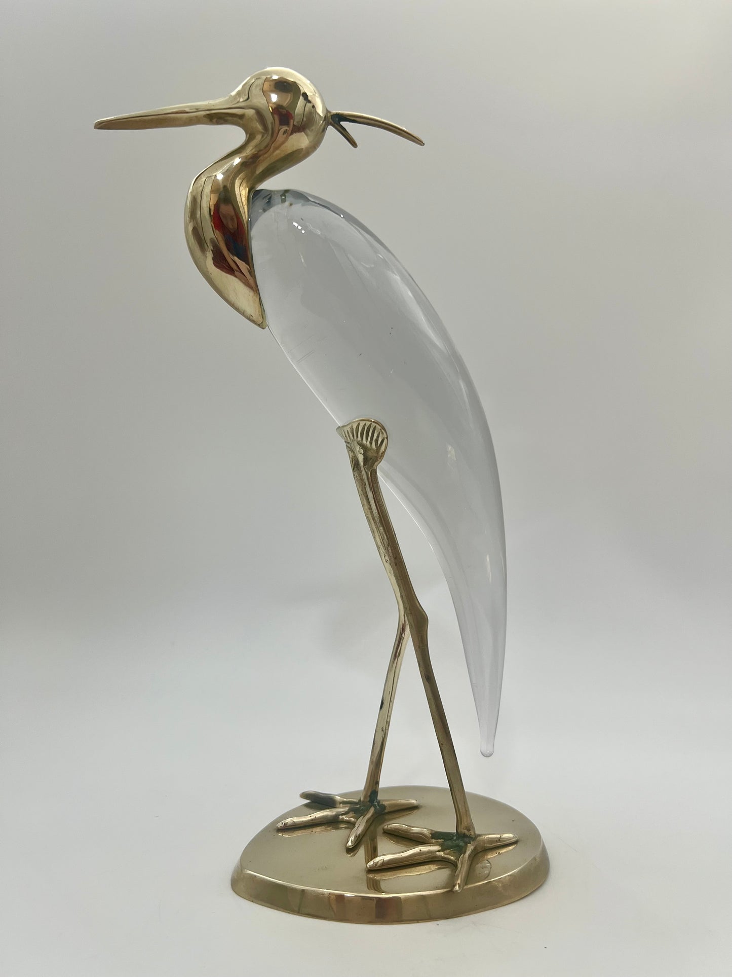 MID-CENTURY MODERN LUCA BOJOLA HERON IN GLASS AND BRASS