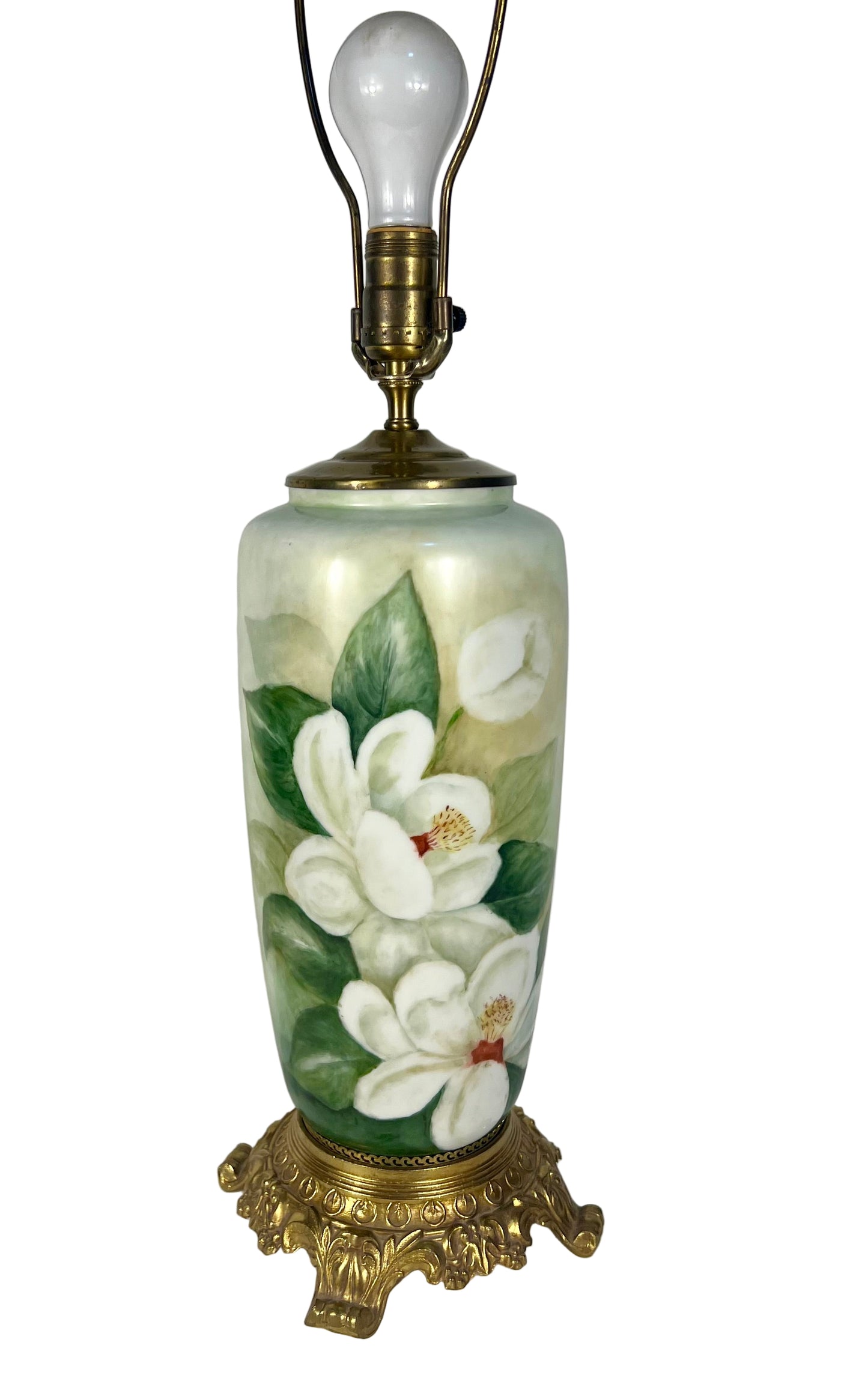 MID CENTURY MAGNOLIA PORCELAIN LARGE TABLE LAMP