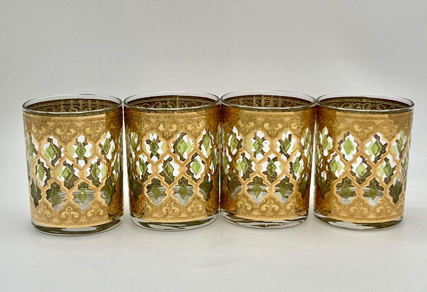 MID CENTURY CULVER 22K GOLD VALENCIA DOUBLE OLD-FASHIONED GLASSES, SET OF 4