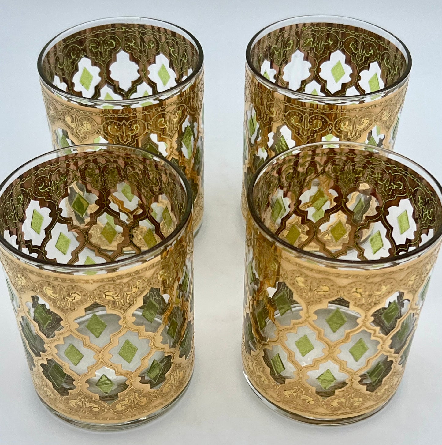 MID CENTURY CULVER 22K GOLD VALENCIA DOUBLE OLD-FASHIONED GLASSES, SET OF 4