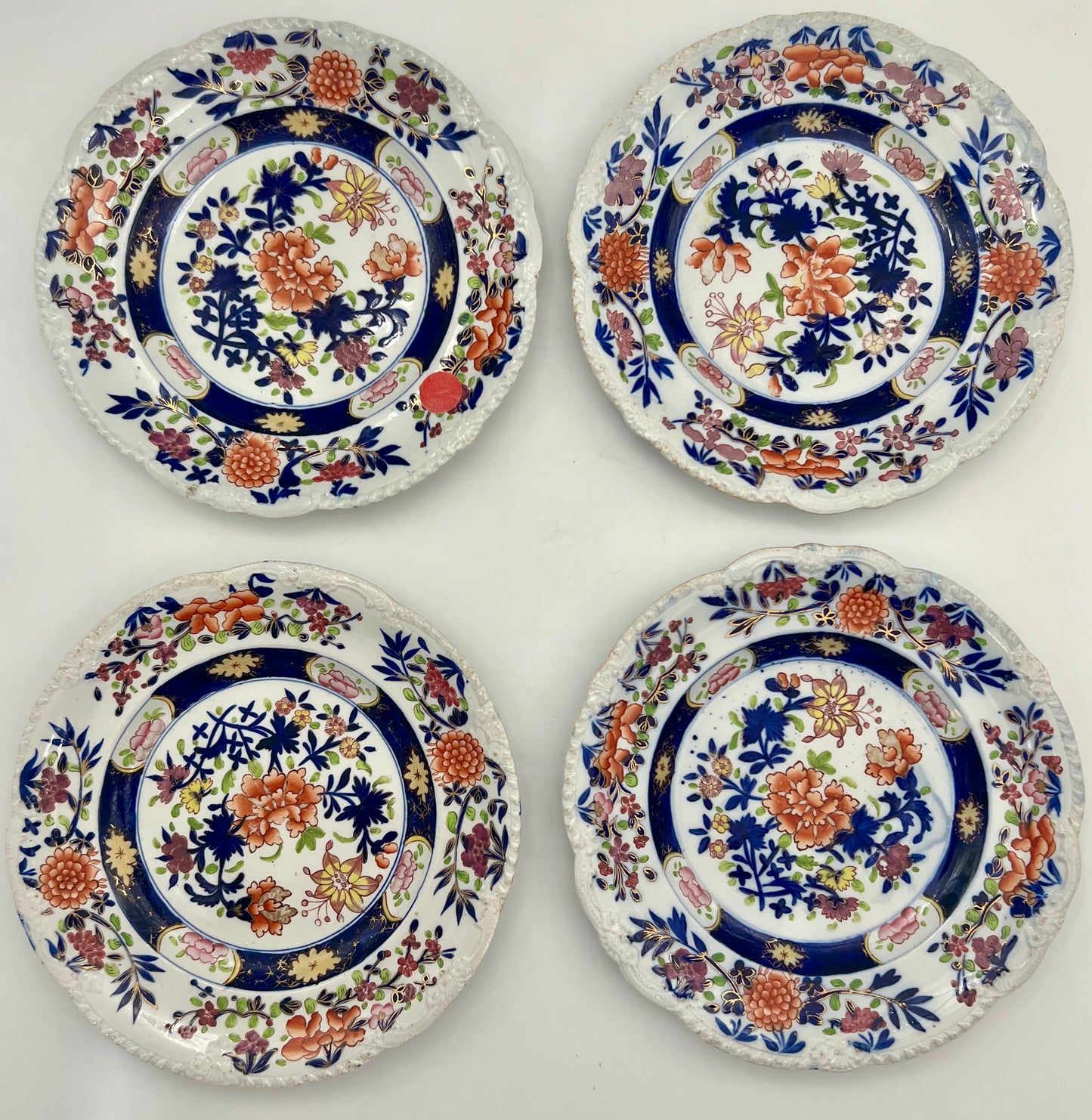 MASON'S IRONSTONE BLUE FLORAL SALAD/DESSERT PLATES, SET OF 4, CIRCA 1815-1830