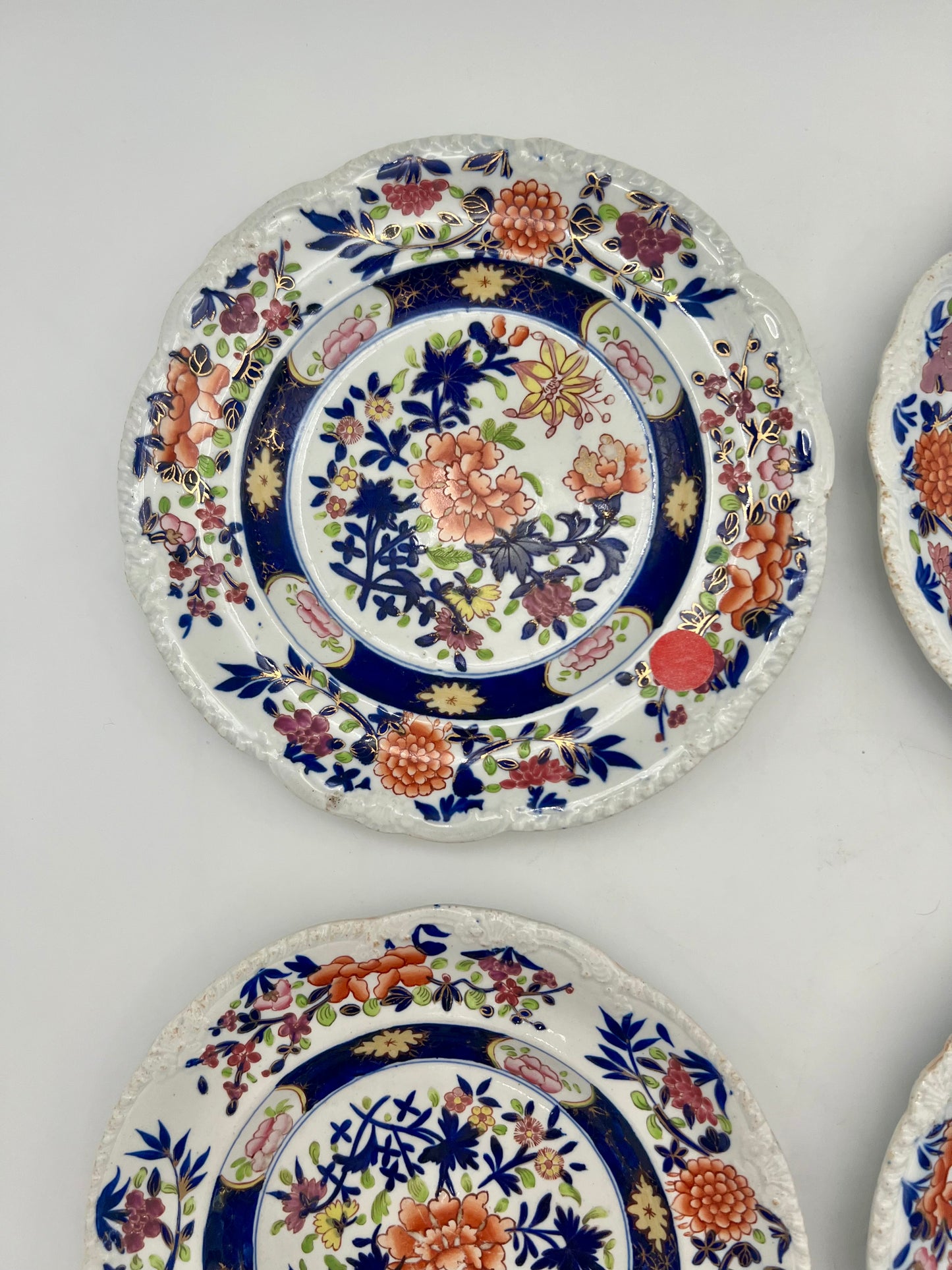 MASON'S IRONSTONE BLUE FLORAL SALAD/DESSERT PLATES, SET OF 4, CIRCA 1815-1830