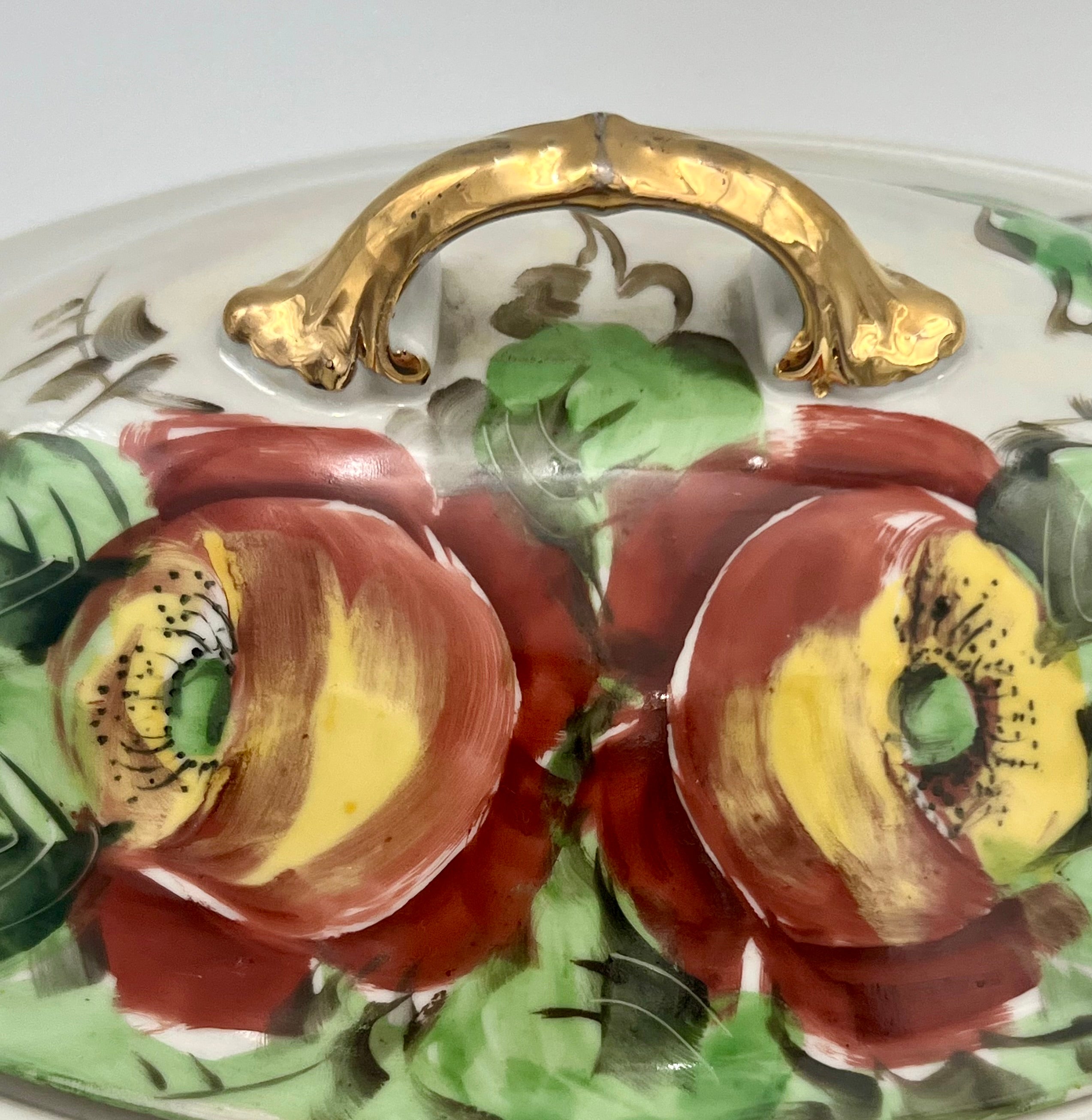 VINTAGE Z.S. & C. BAVARIA HAND PAINTED FLORAL COVERED VEGETABLE DISH TUREEN WITH GOLD HANDLES – MID CENTURY GERMAN PORCELAIN