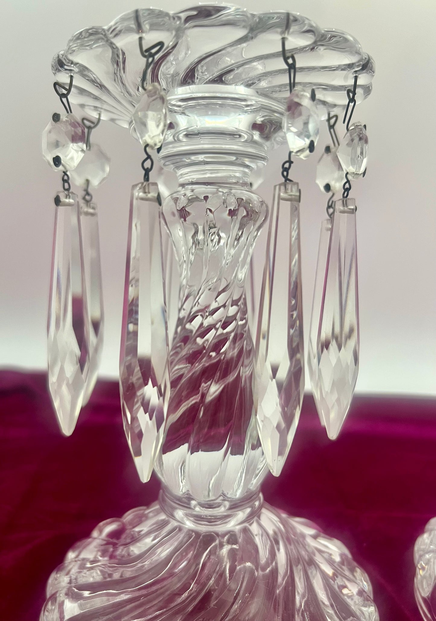 VINTAGE FOSTORIA CANDLESTICK HOLDERS AND PRISMS