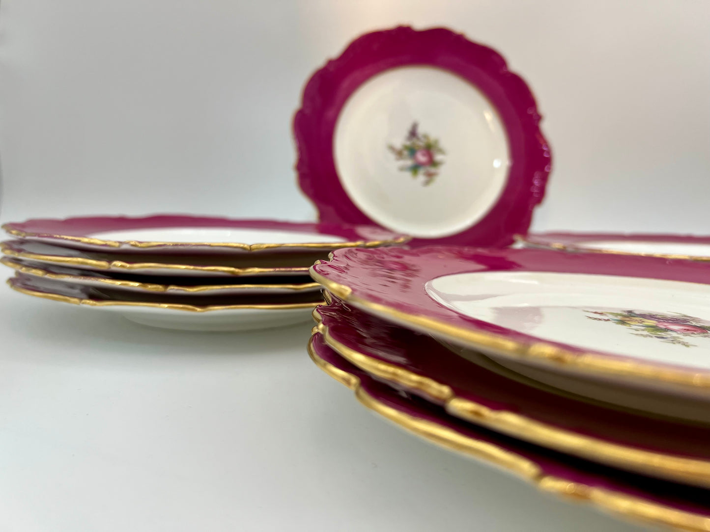 VINTAGE ENGLISH FINE BONE CHINA SALAD/DESSERT PLATES, SET OF 12