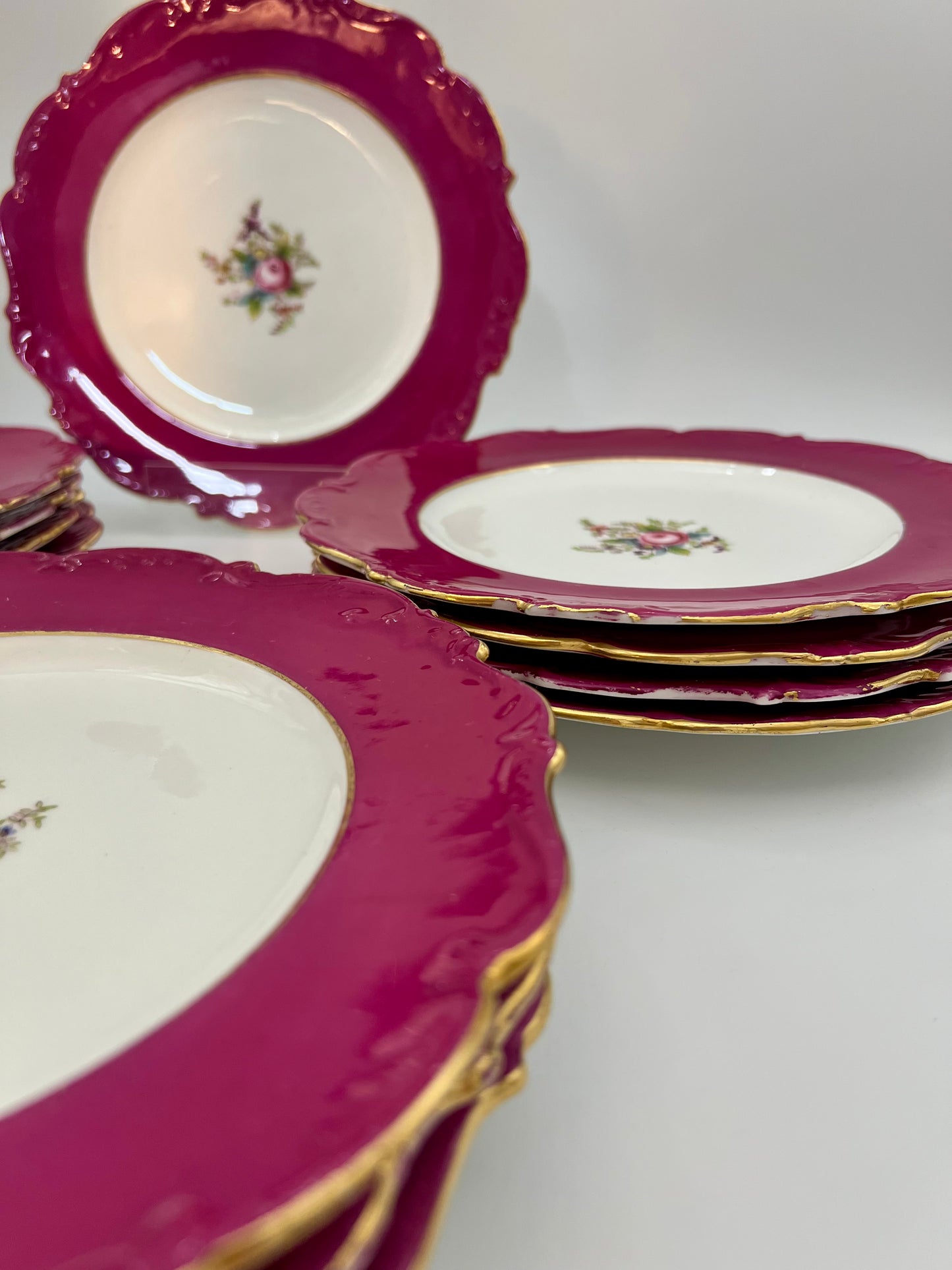 VINTAGE ENGLISH FINE BONE CHINA SALAD/DESSERT PLATES, SET OF 12