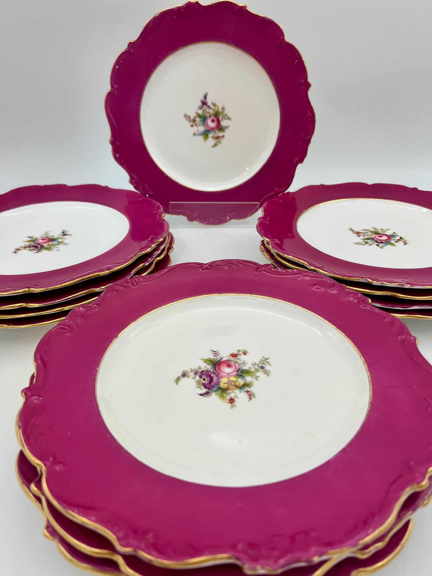 VINTAGE ENGLISH FINE BONE CHINA SALAD/DESSERT PLATES, SET OF 12