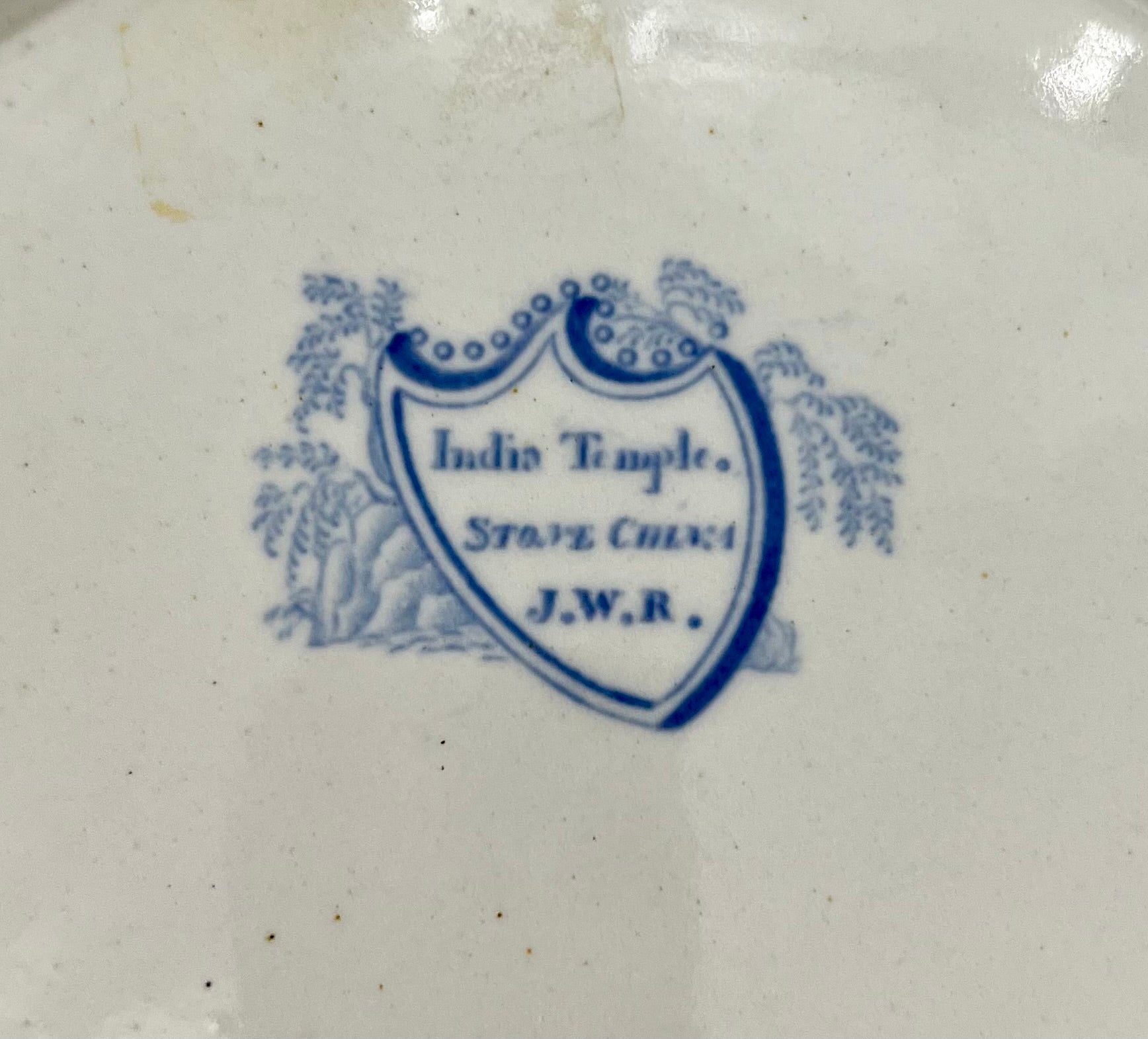 ANTIQUE STAFFORDSHIRE BLUE & WHITE COVERED TUREEN – “INDIAN TEMPLE” PATTERN JWR STONE CHINA C.1830s