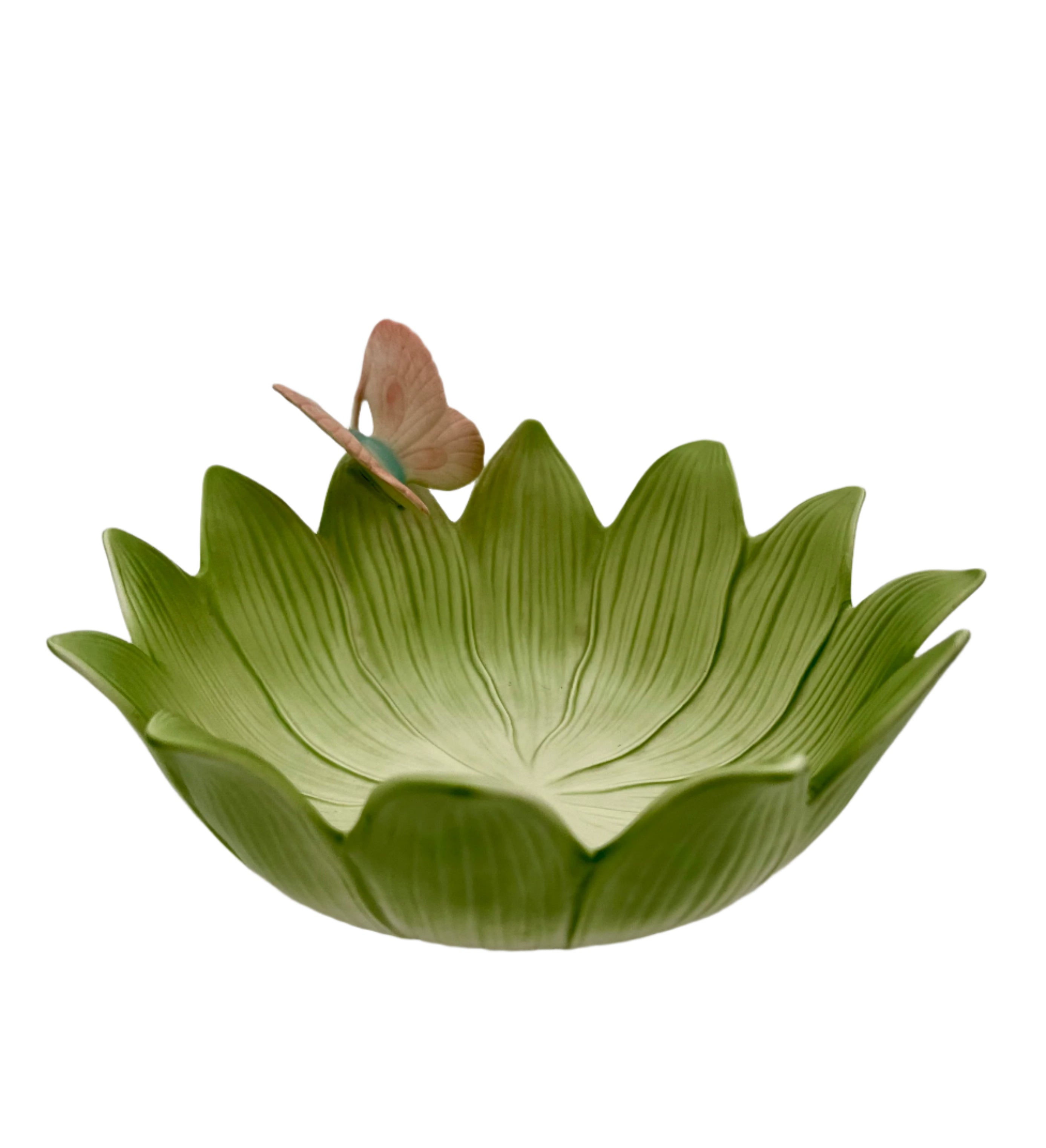 1984 FITZ AND FLOYD LOTUS BLOSSOM BOWL WITH BUTTERFLY
