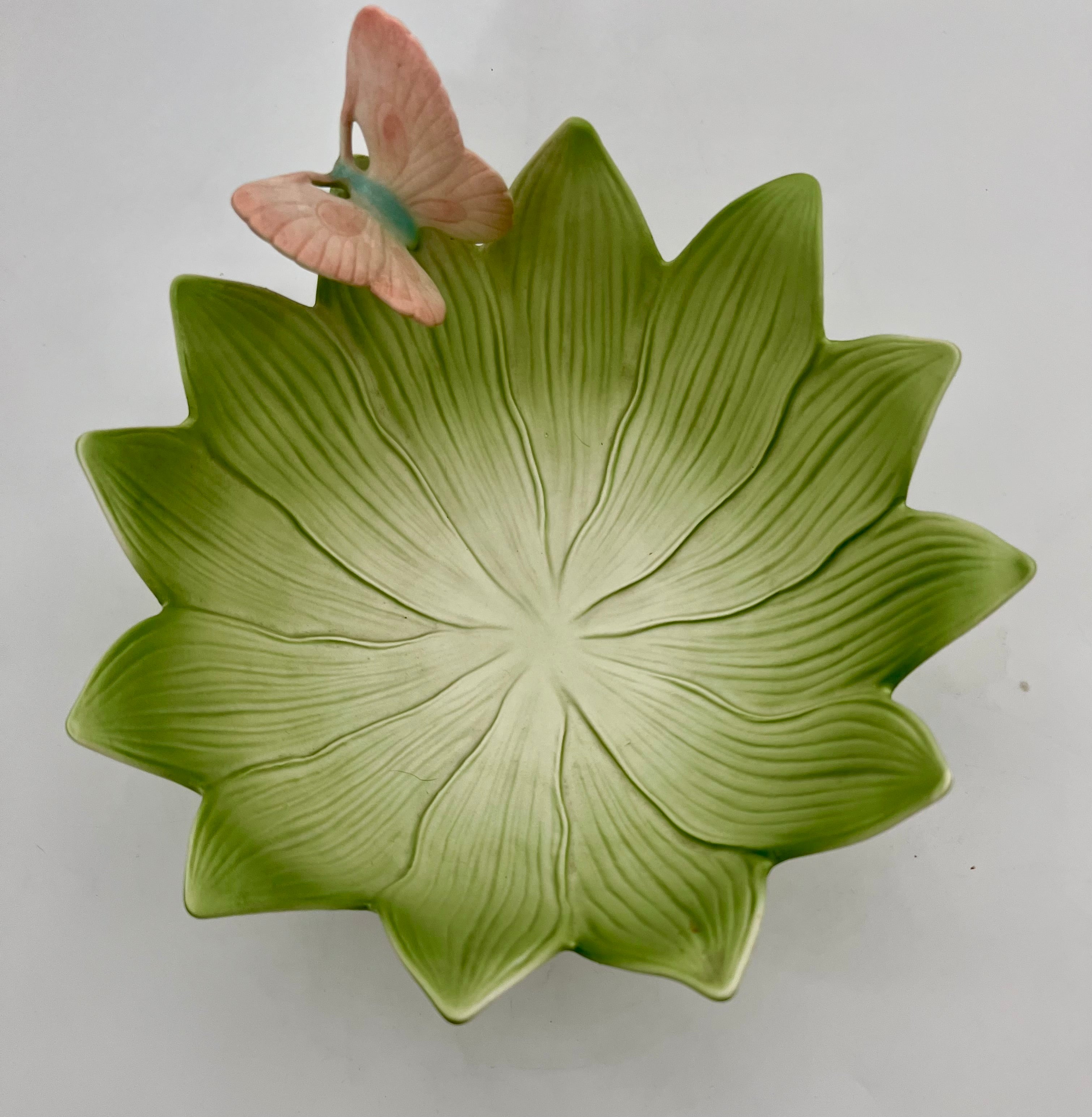 1984 FITZ AND FLOYD LOTUS BLOSSOM BOWL WITH BUTTERFLY