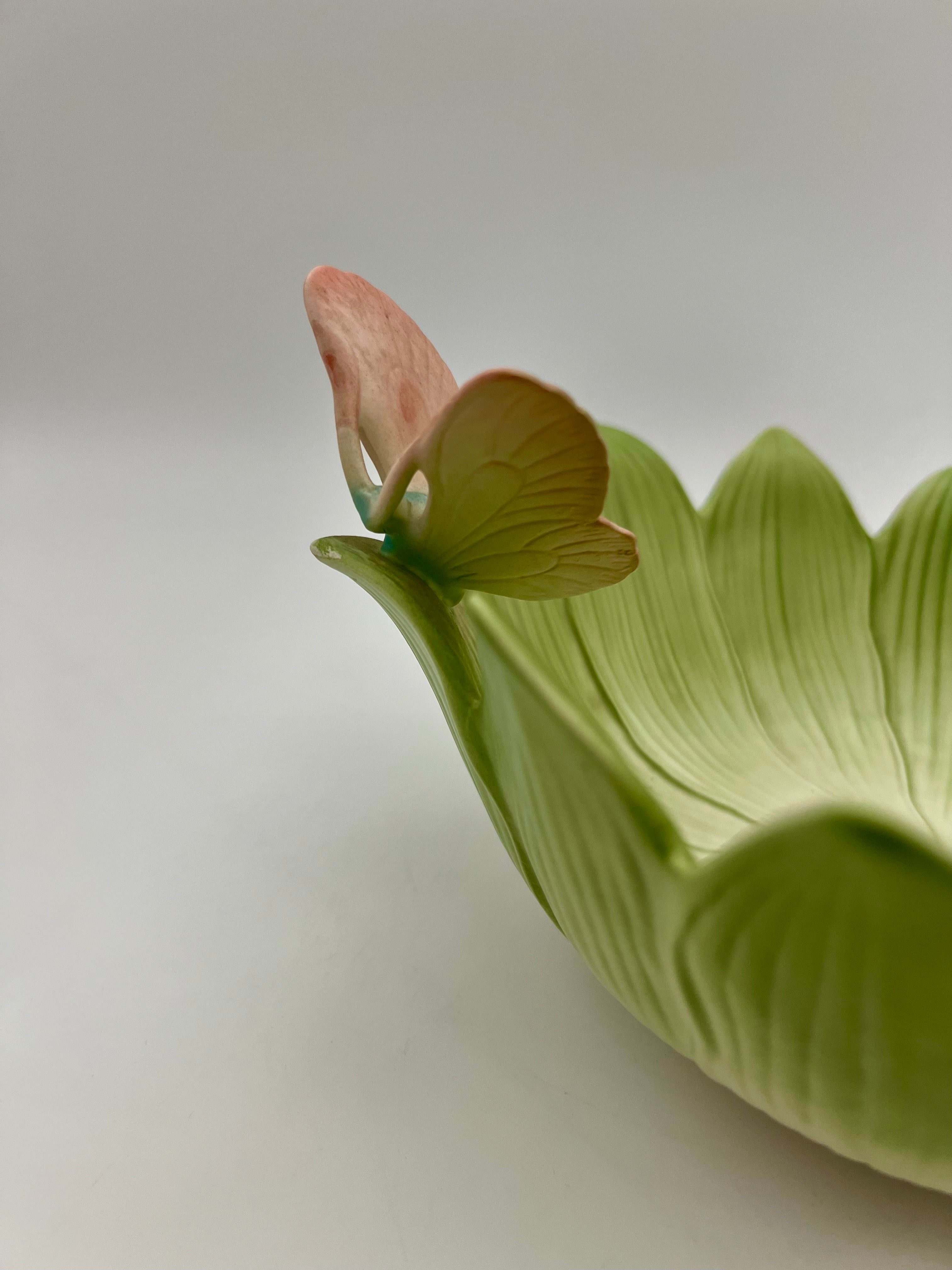 1984 FITZ AND FLOYD LOTUS BLOSSOM BOWL WITH BUTTERFLY