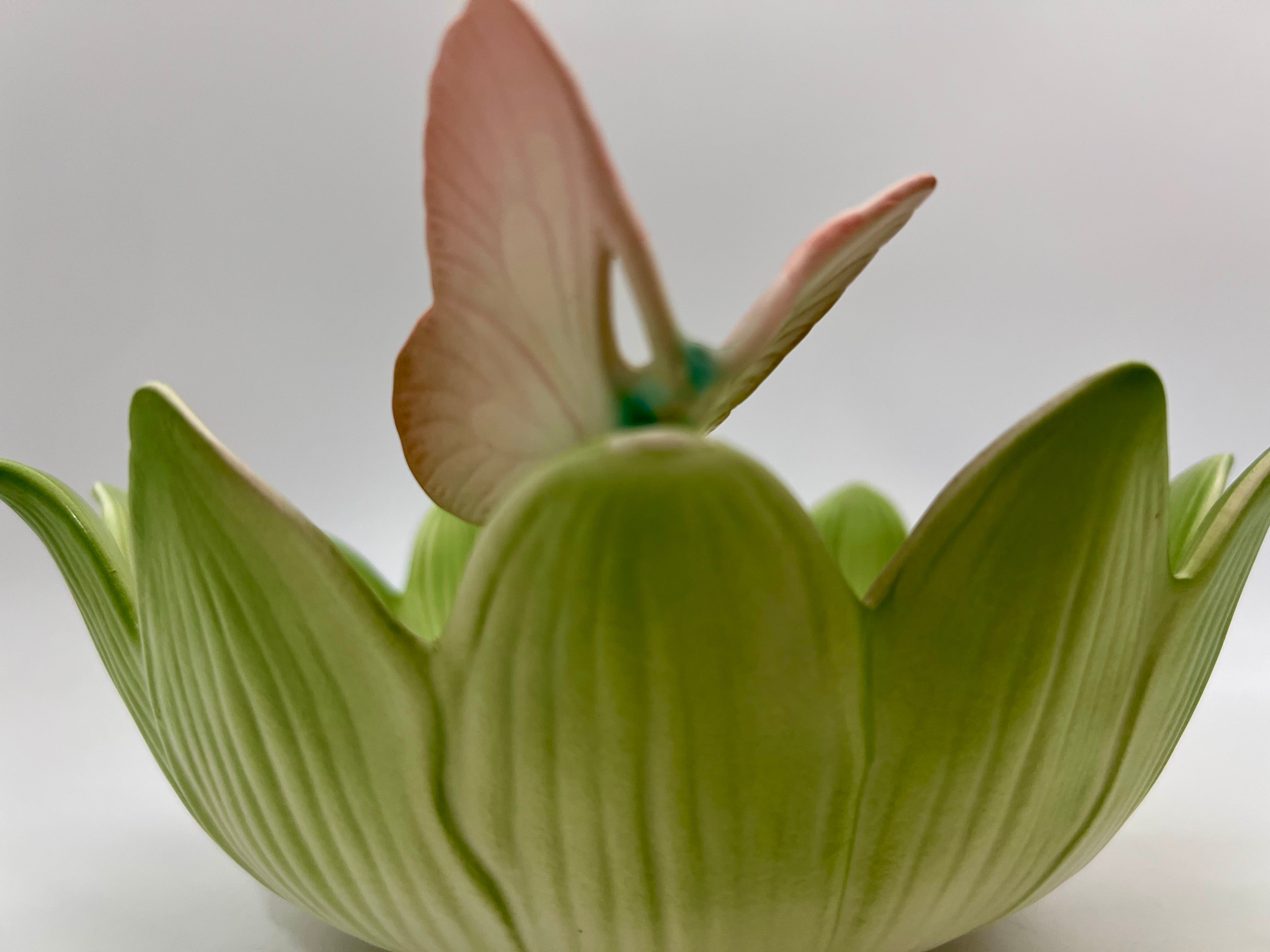 1984 FITZ AND FLOYD LOTUS BLOSSOM BOWL WITH BUTTERFLY