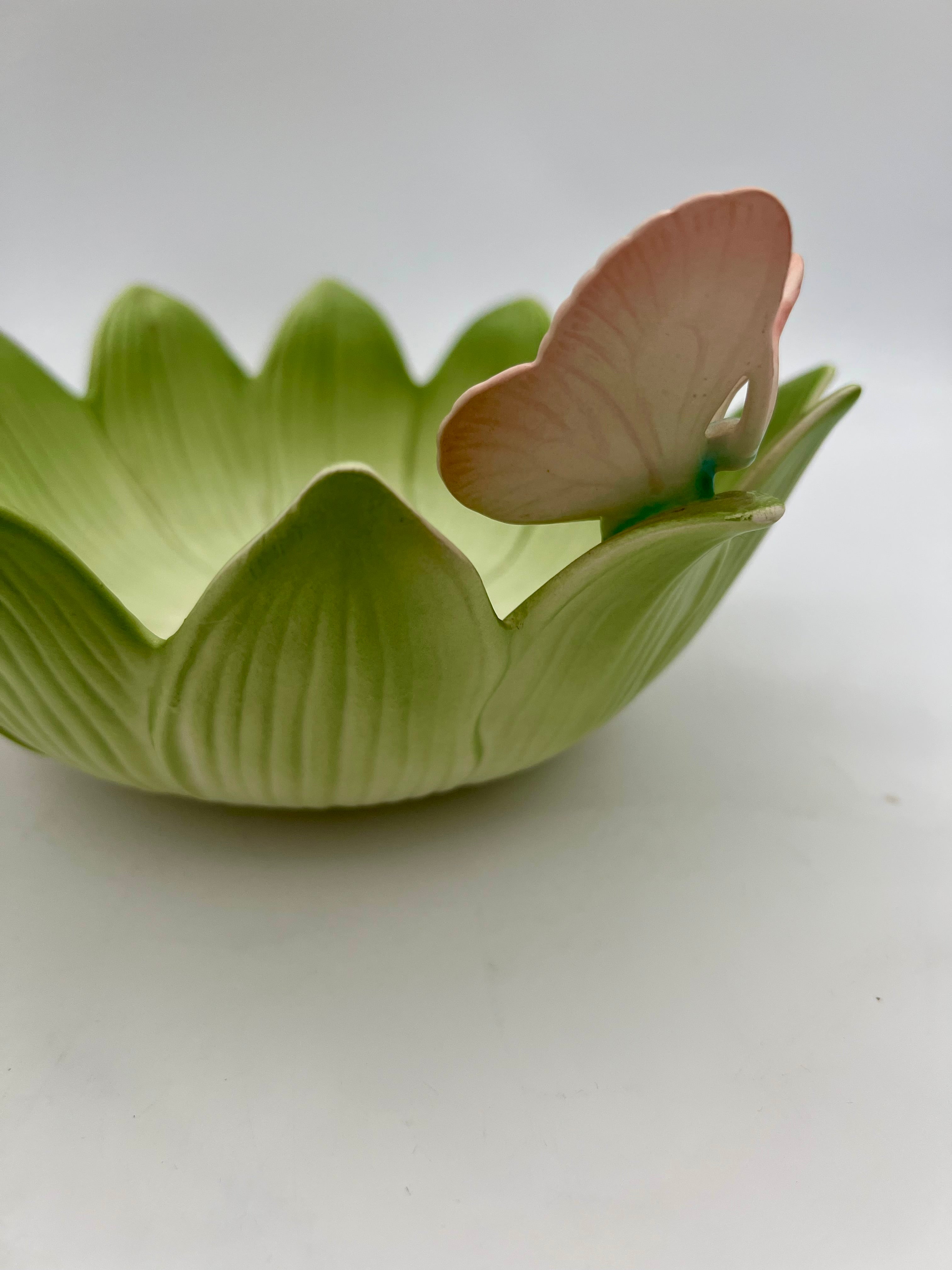 1984 FITZ AND FLOYD LOTUS BLOSSOM BOWL WITH BUTTERFLY