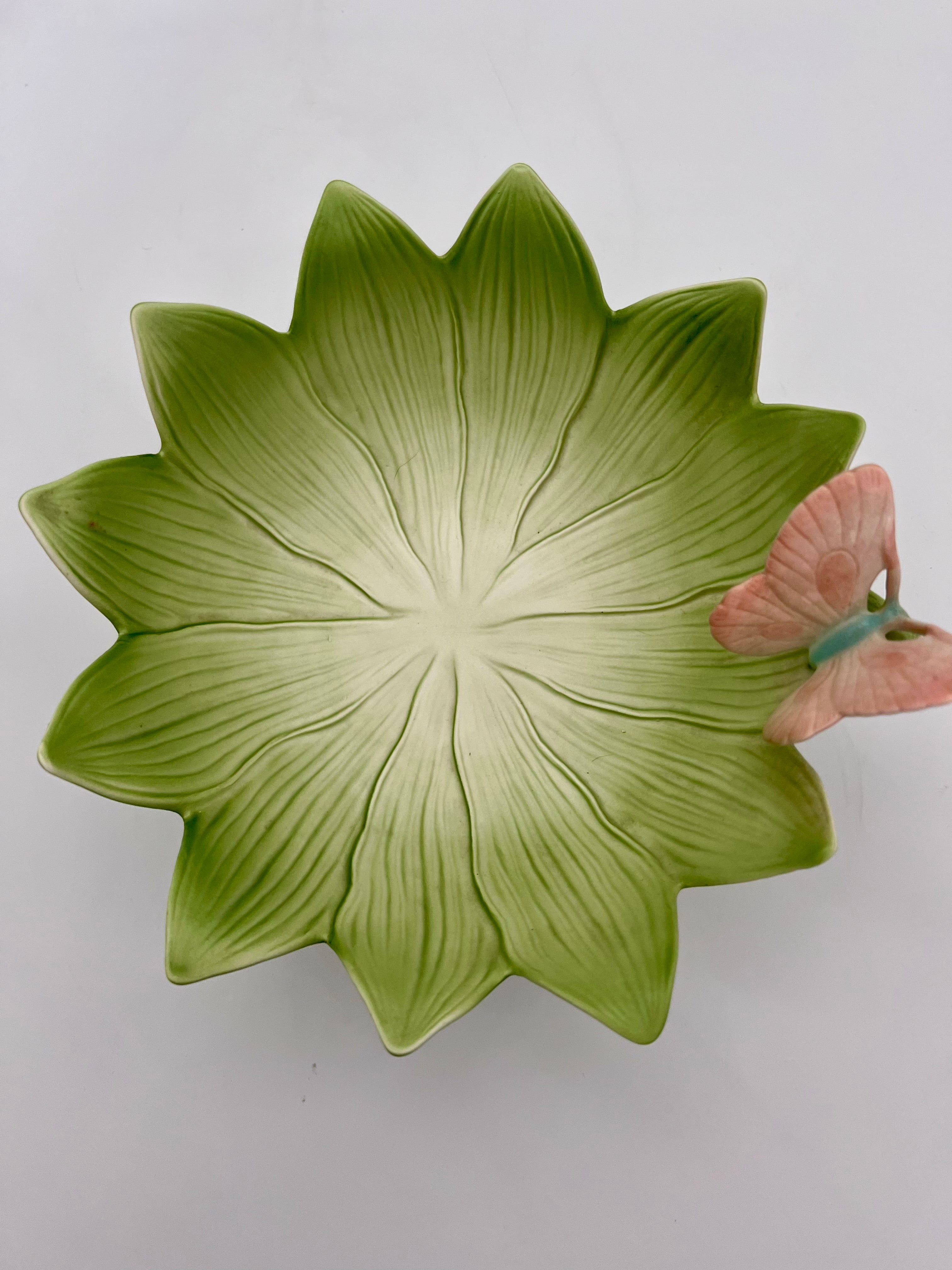 1984 FITZ AND FLOYD LOTUS BLOSSOM BOWL WITH BUTTERFLY