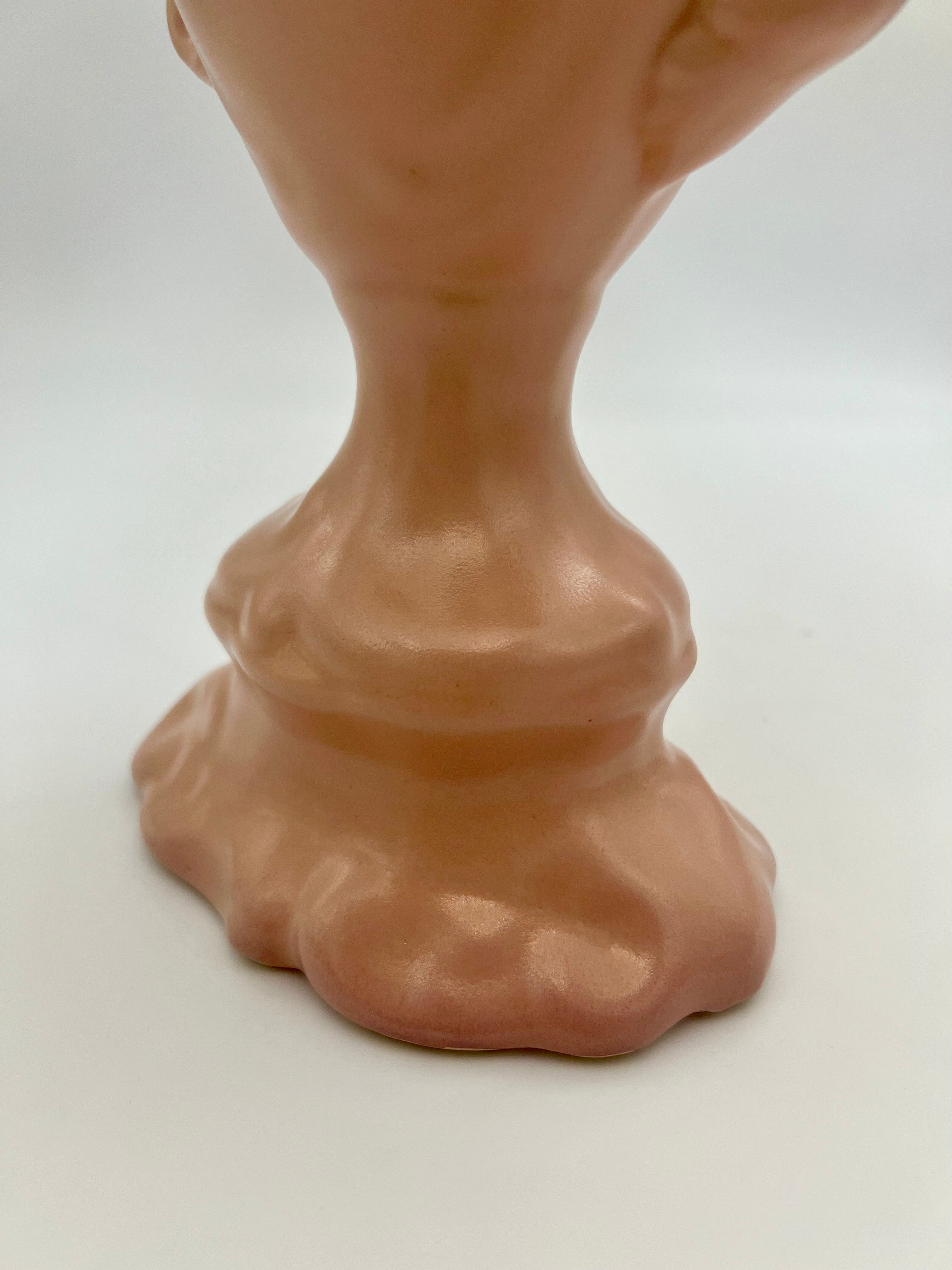 RUMRILL ART POTTERY VASE WITH BIRD HANDLES – 15″ PINK SATIN GLAZE