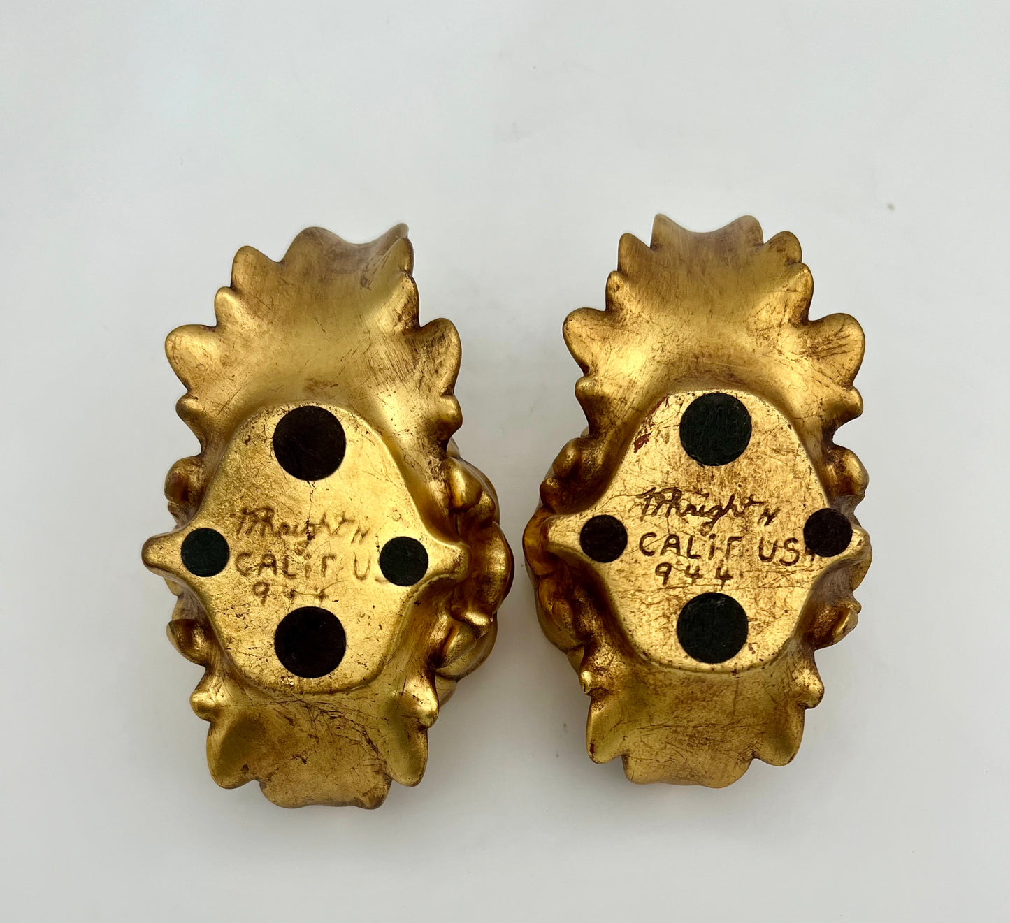 PAIR OF VINTAGE GILT CERAMIC PILAR CANDLEHOLDERS