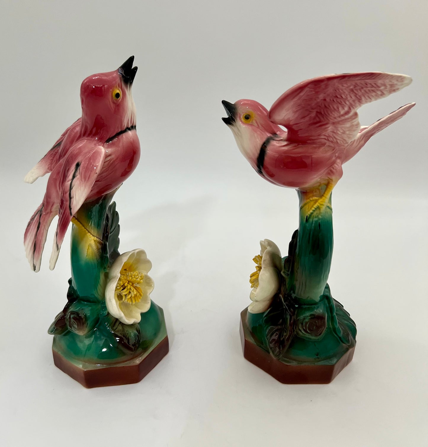 PAIR OF REGENCY GLAZED CERAMIC BIRDS, CIRCA 1940s-1950s