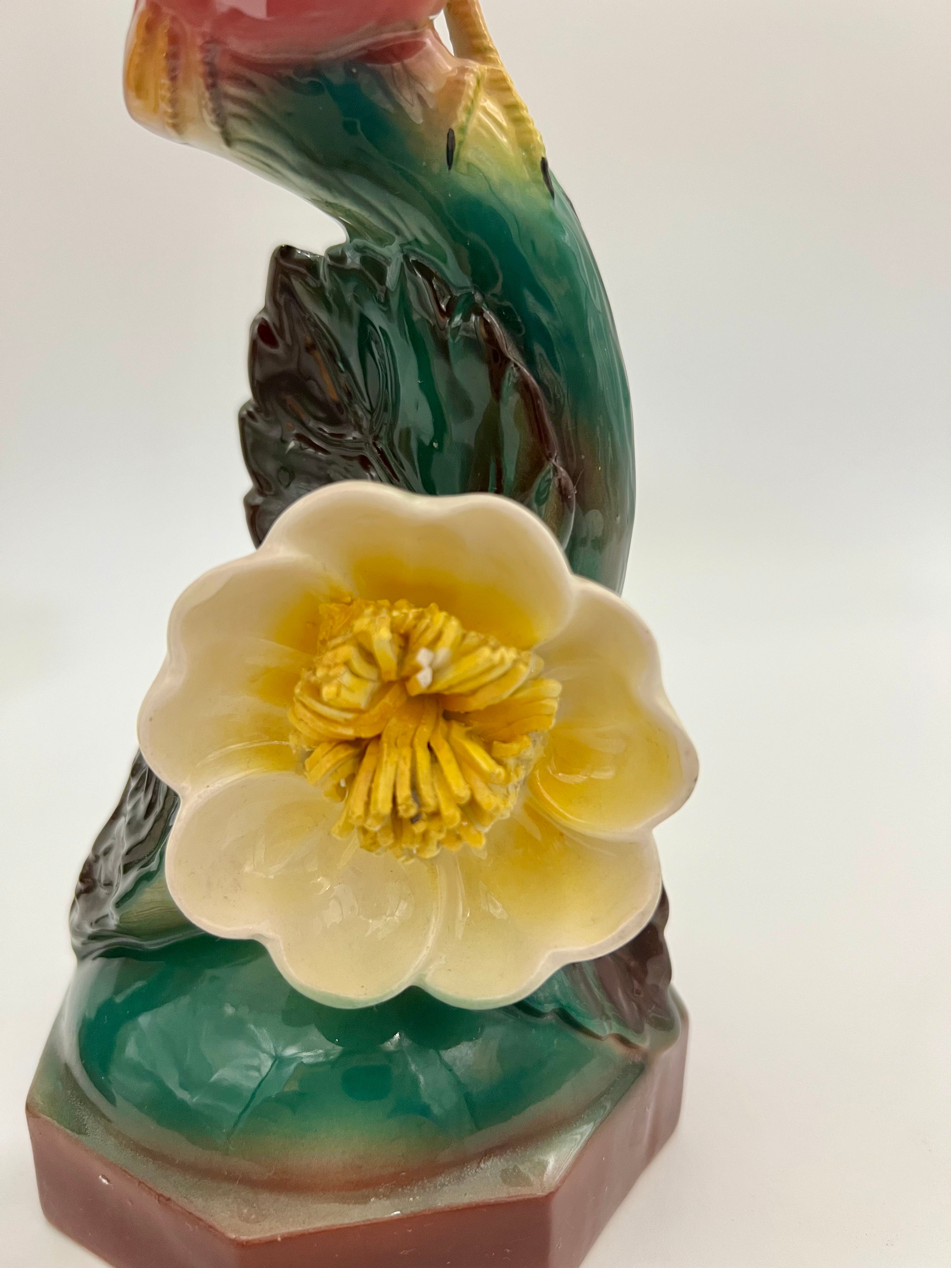 EARLY 20TH CENTURY MAJOLICA-STYLE PINK BIRD FIGURINES PAIR | VICTORIAN REVIVAL DECORATIVE CERAMICS | CIRCA 1910–1940