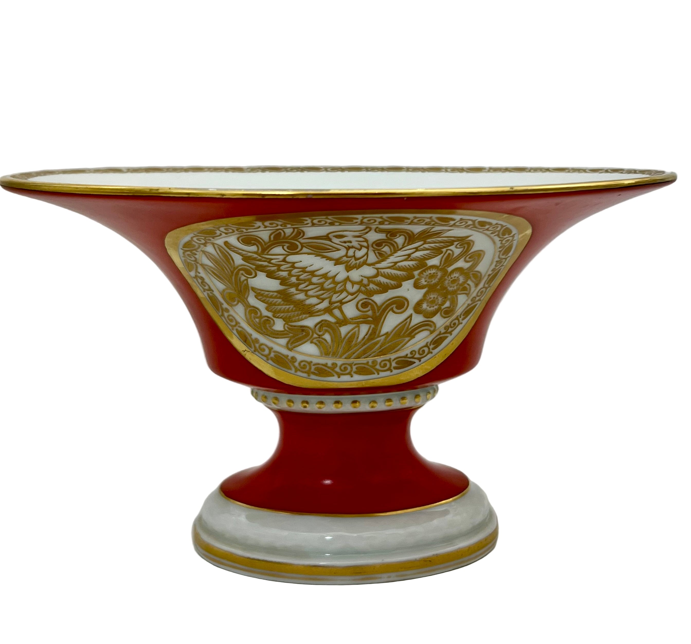 ROSENTHAL BAVARIA RED & GOLD COMPOTE WITH EAGLE MOTIF – VINTAGE PEDESTAL BOWL