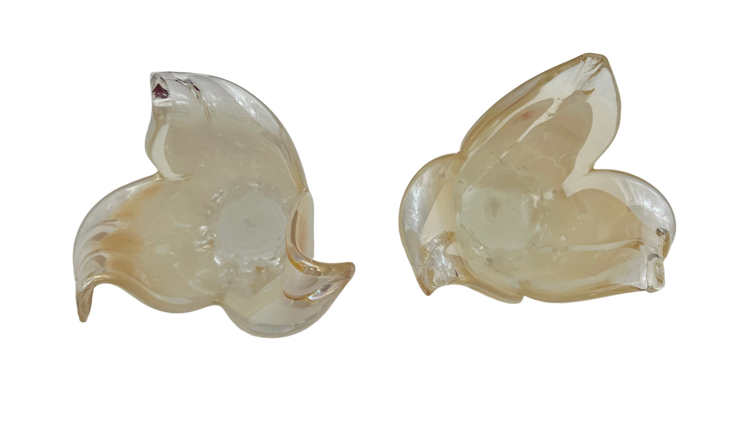 PAIR OF IVORY MURANO ART GLASS CANDLEHOLDERS/VASES, ITALY CIRCA 1980s