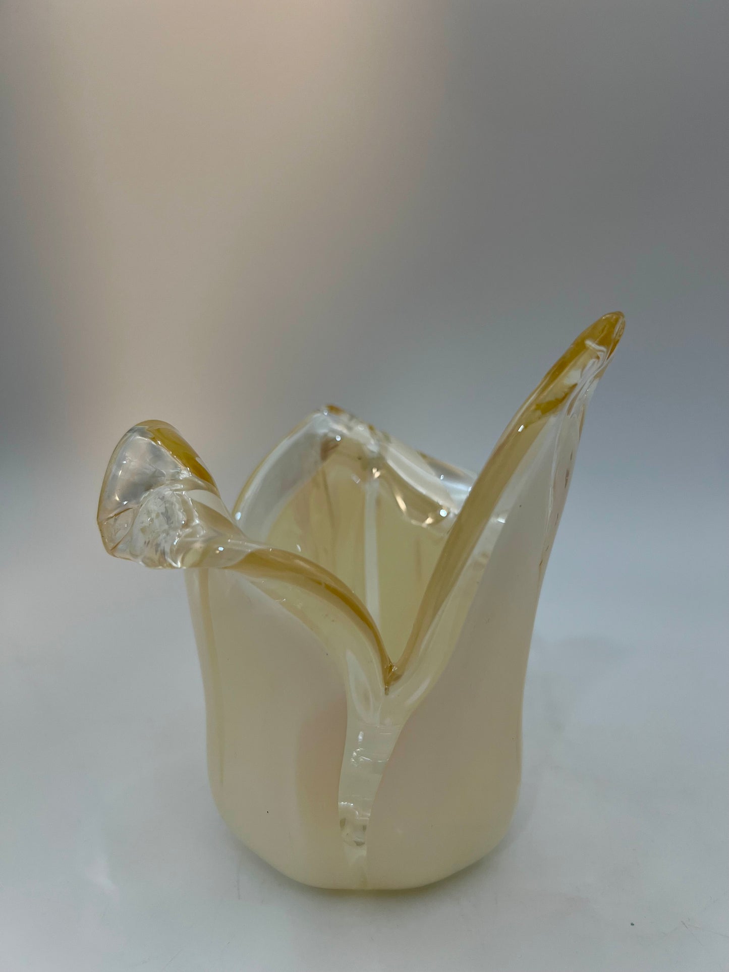 PAIR OF IVORY MURANO ART GLASS CANDLEHOLDERS/VASES, ITALY CIRCA 1980s